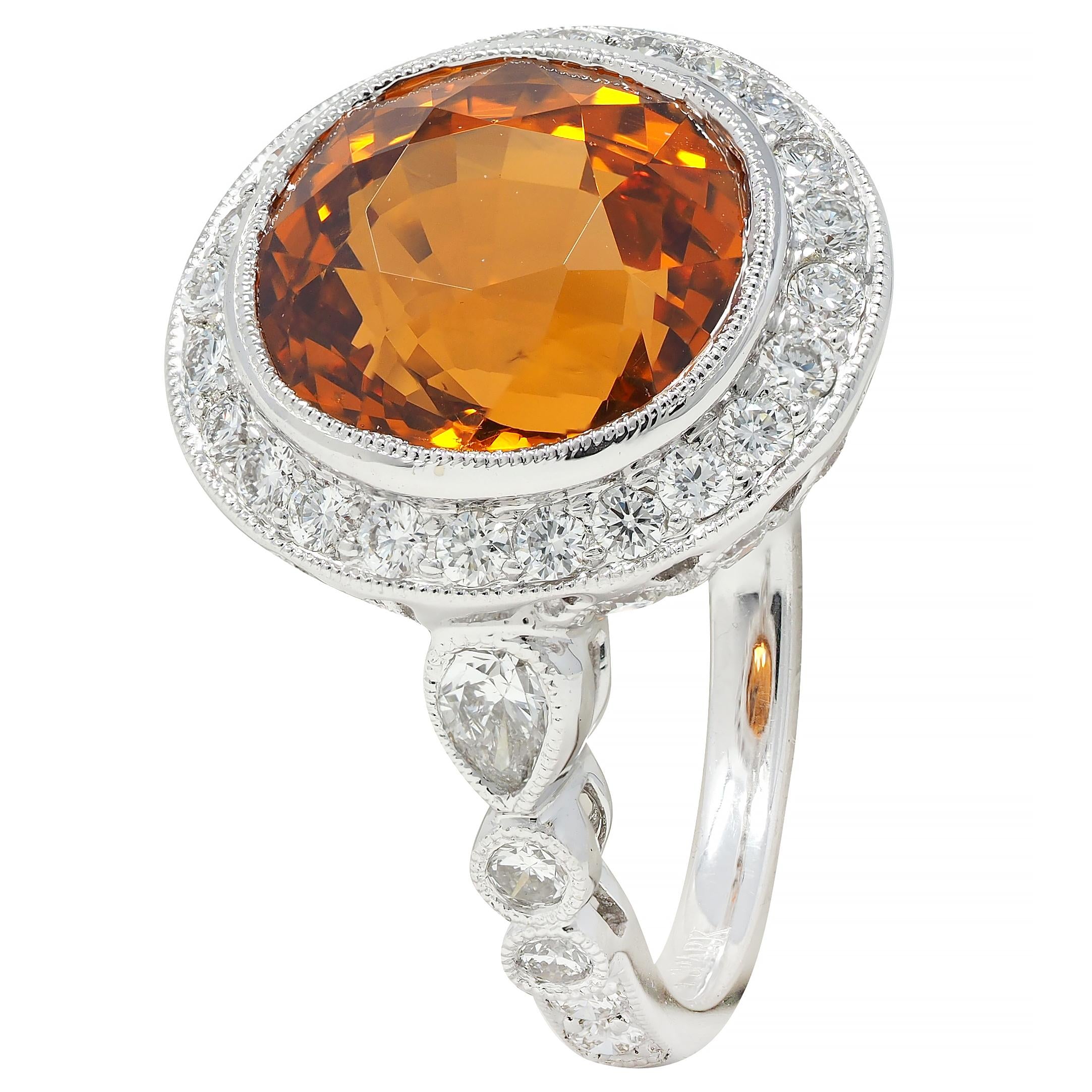 Spark 12.59 CTW Orange Sapphire Diamond 18K White Gold Contemporary Halo Ring