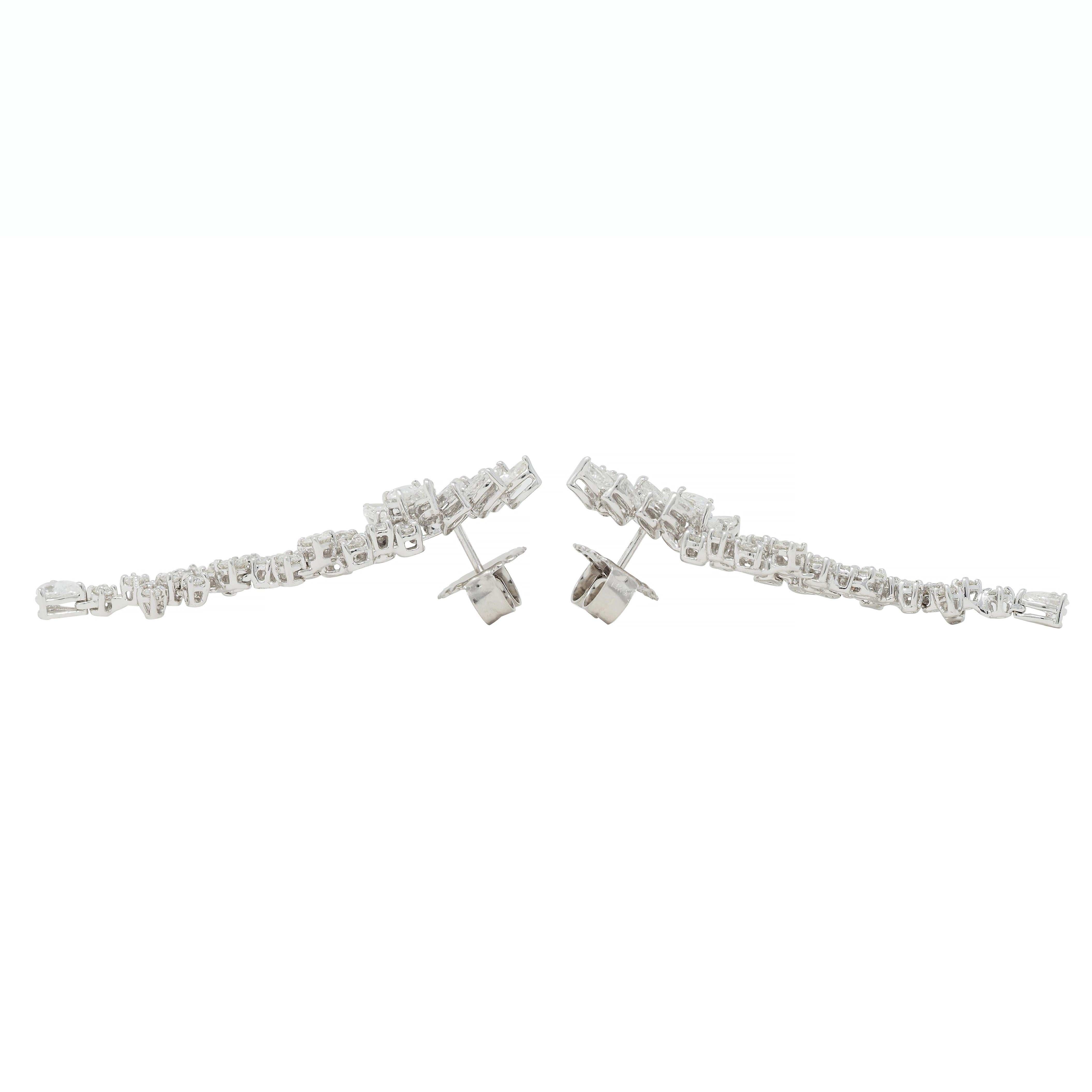 Contemporary 4.96 CTW Diamond 18 Karat White Gold Cluster Drop Earrings