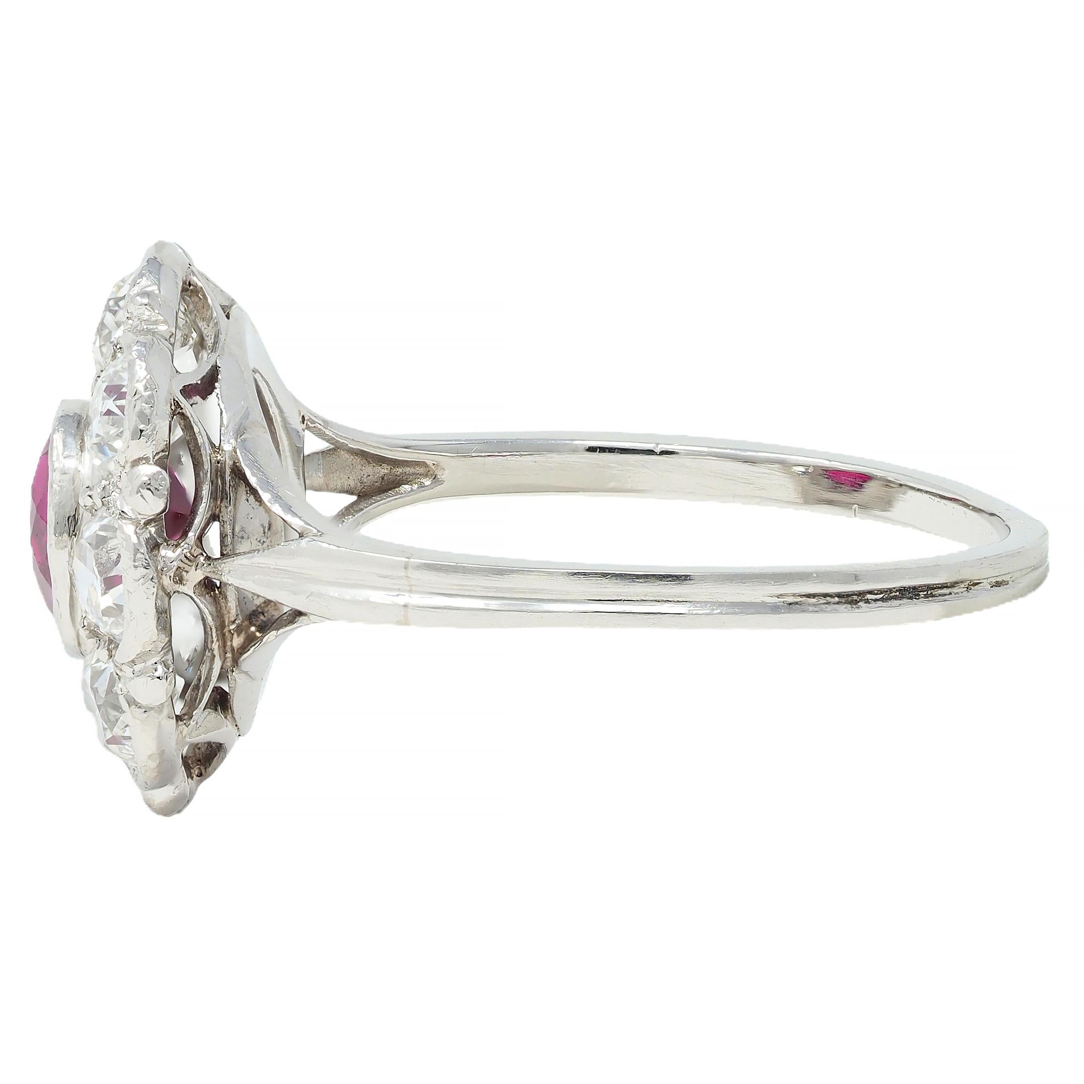 Art Deco 2.06 CTW No Heat Burma Ruby Diamond Platinum Vintage Halo Ring GIA