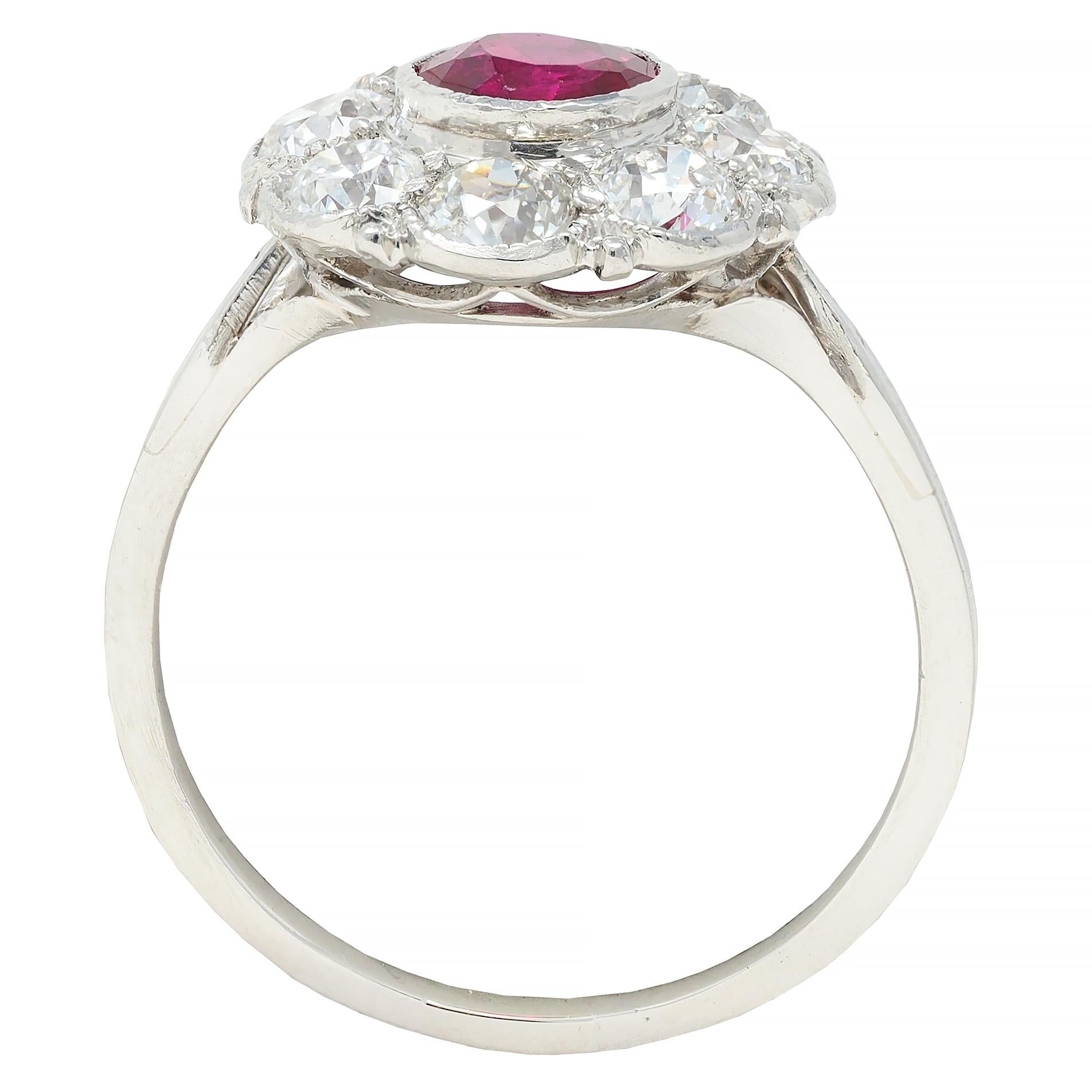 Art Deco 2.06 CTW No Heat Burma Ruby Diamond Platinum Vintage Halo Ring GIA