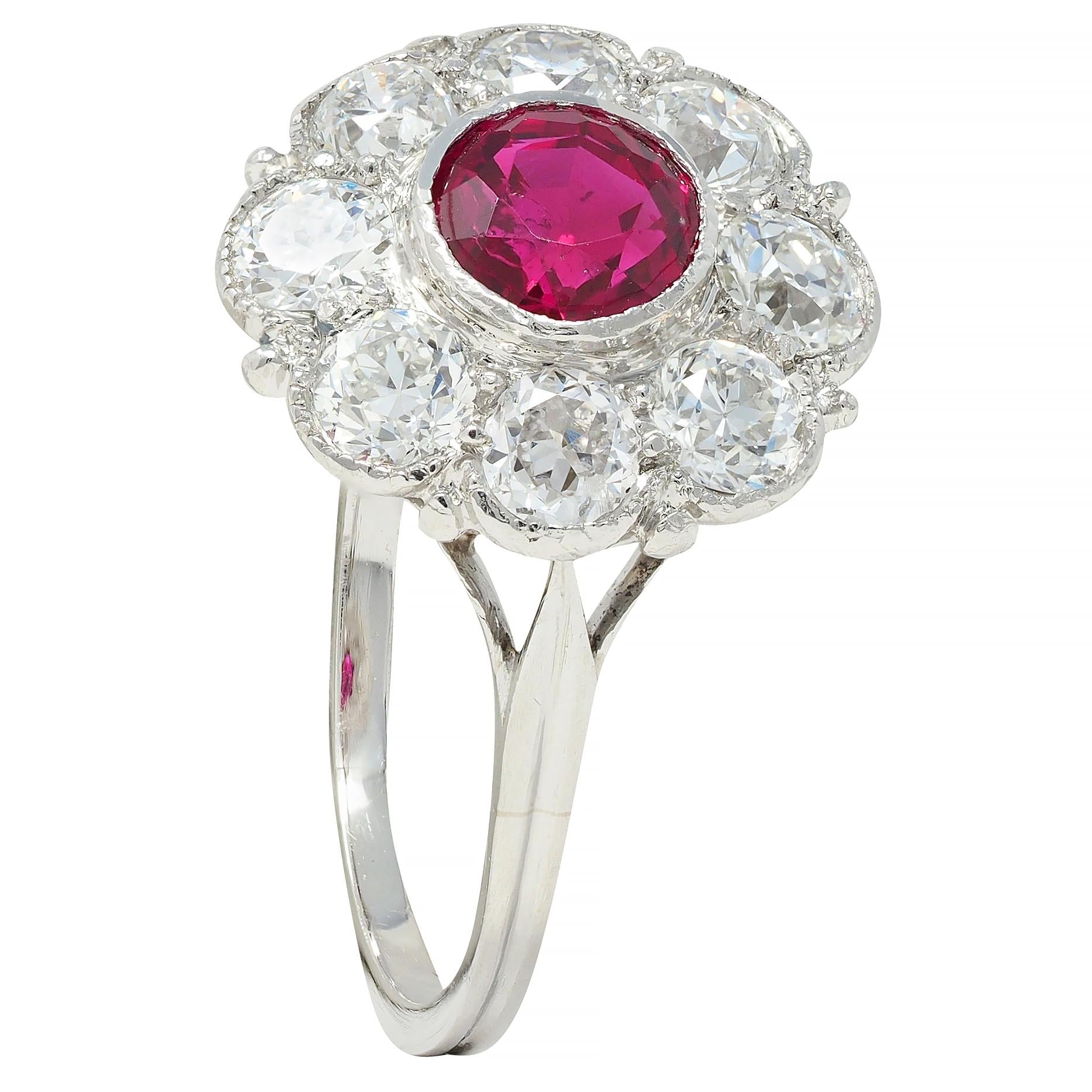 Art Deco 2.06 CTW No Heat Burma Ruby Diamond Platinum Vintage Halo Ring GIA