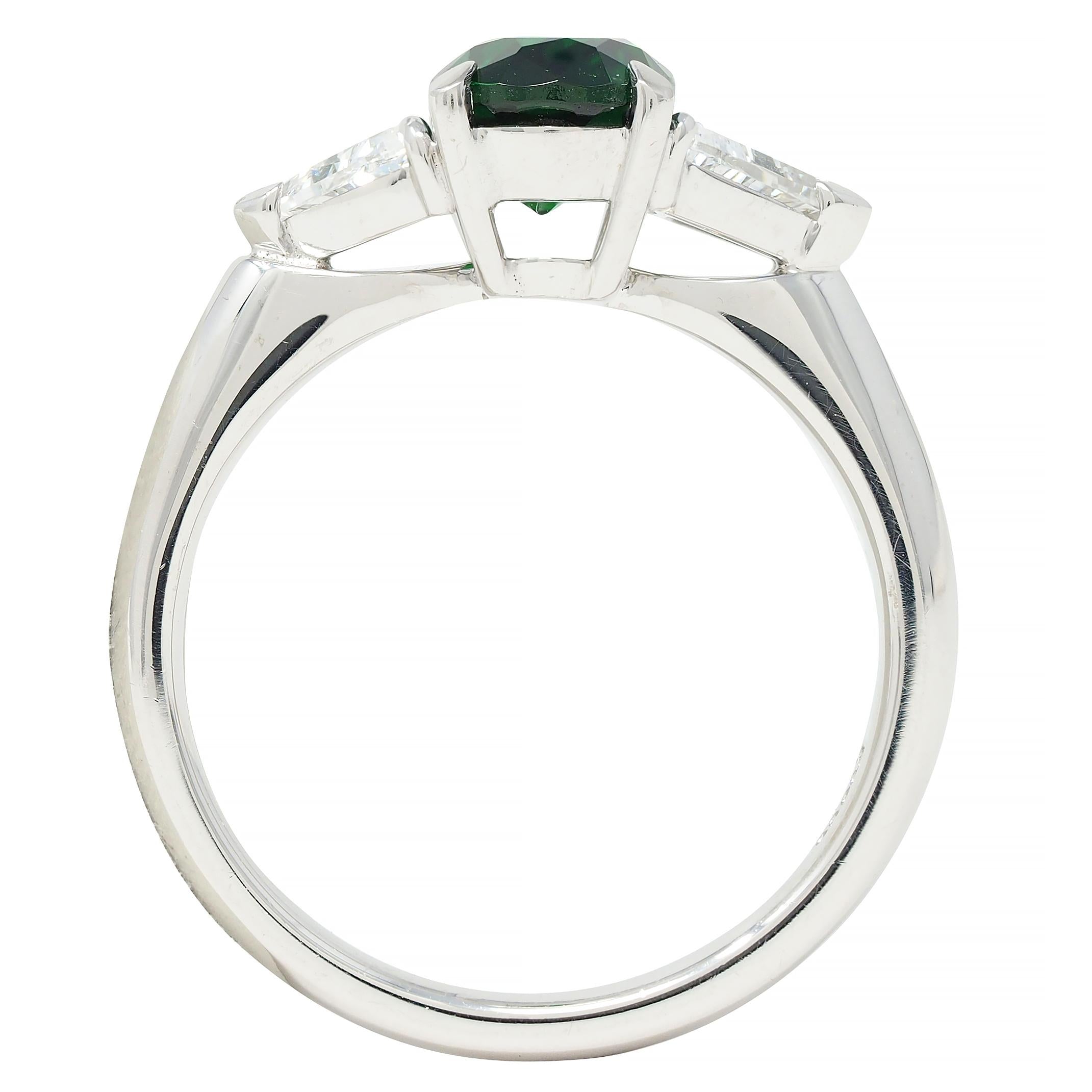 Contemporary 2.19 CTW Tsavorite Garnet Diamond Platinum Three Stone Ring