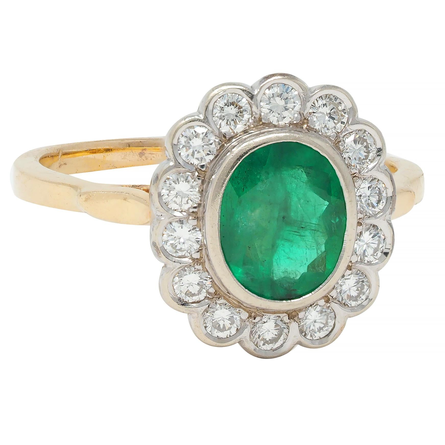 Contemporary 1.60 CTW No-Oil Emerald Diamond 14K Two-Tone Gold Halo Ring GIA