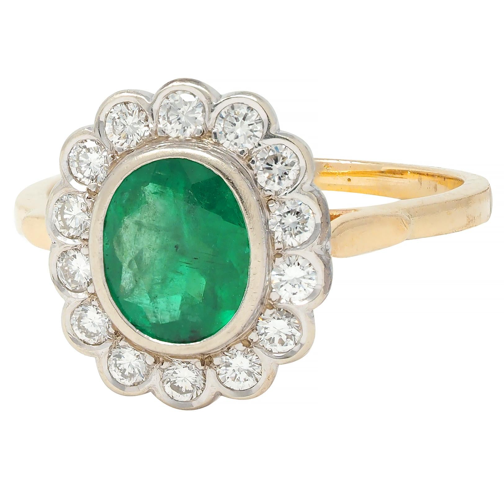 Contemporary 1.60 CTW No-Oil Emerald Diamond 14K Two-Tone Gold Halo Ring GIA