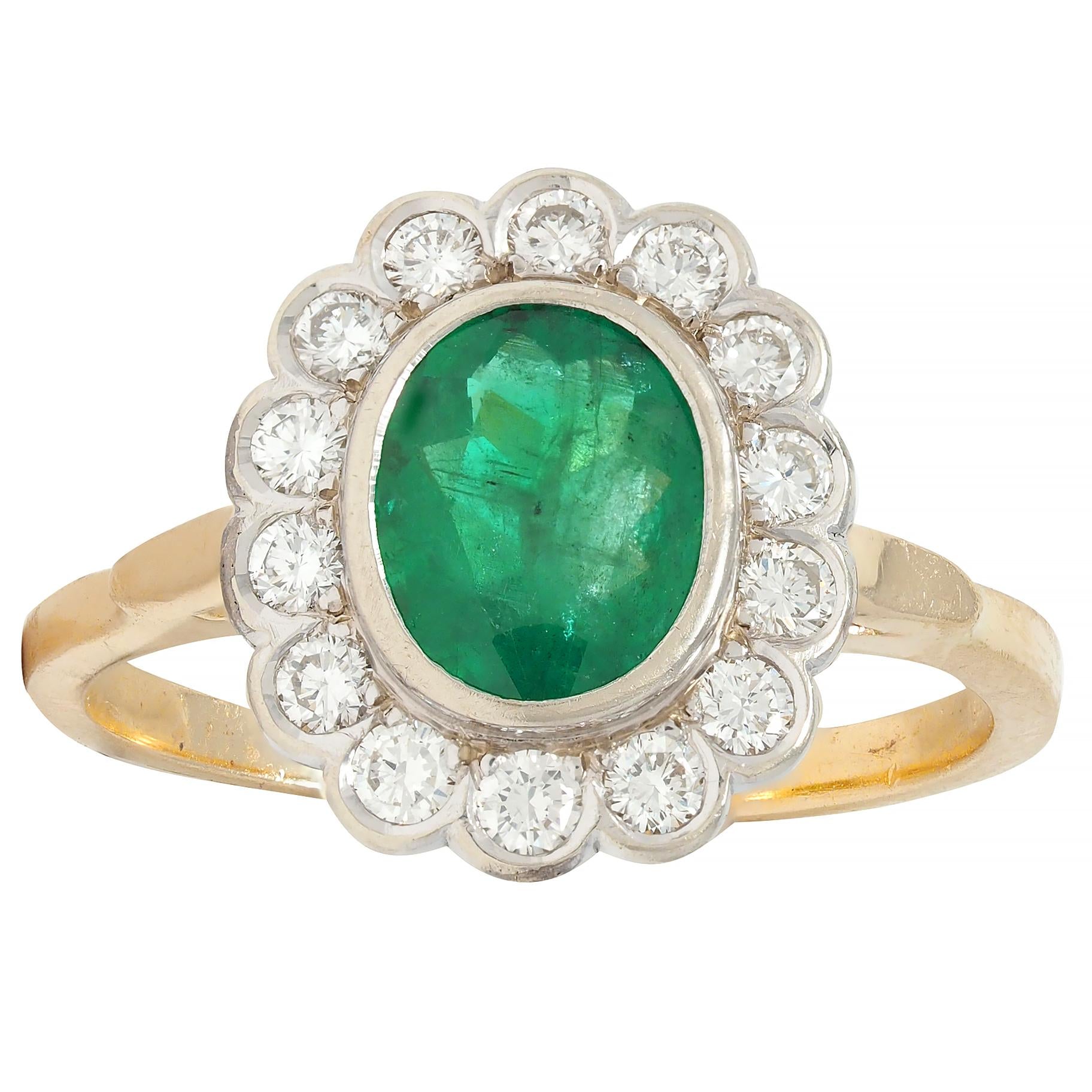 Contemporary 1.60 CTW No-Oil Emerald Diamond 14K Two-Tone Gold Halo Ring GIA