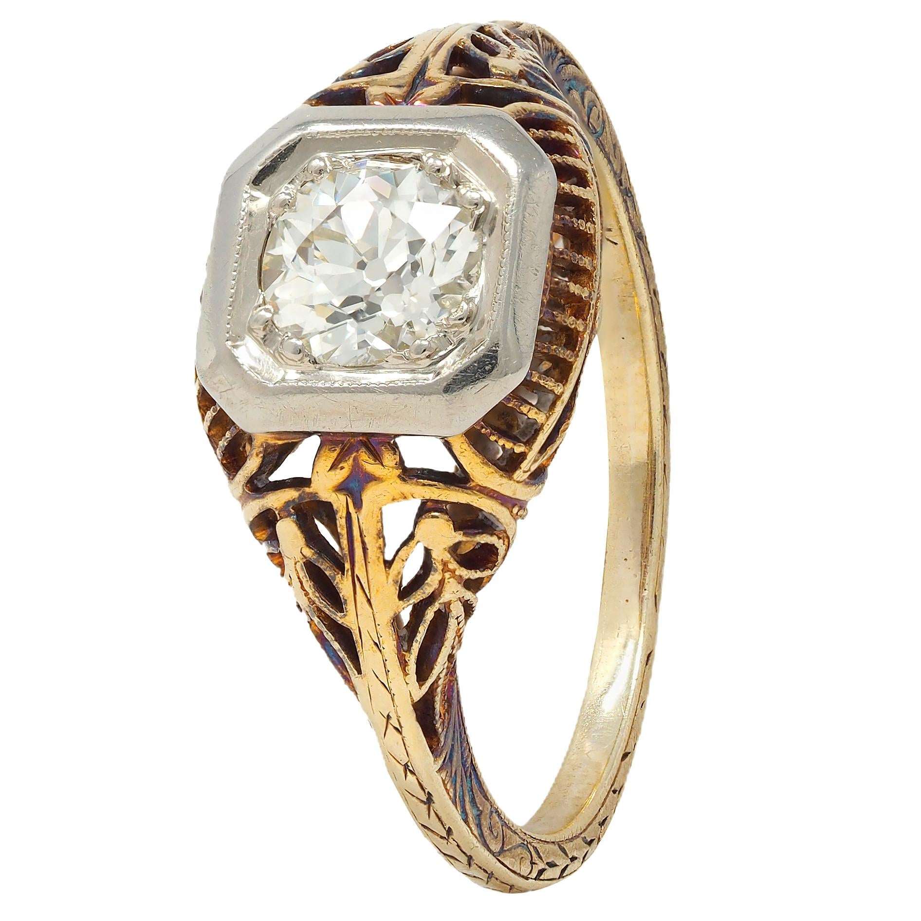 Edwardian 0.55 CTW Diamond 14 Karat Gold Antique Foliate Engagement Ring