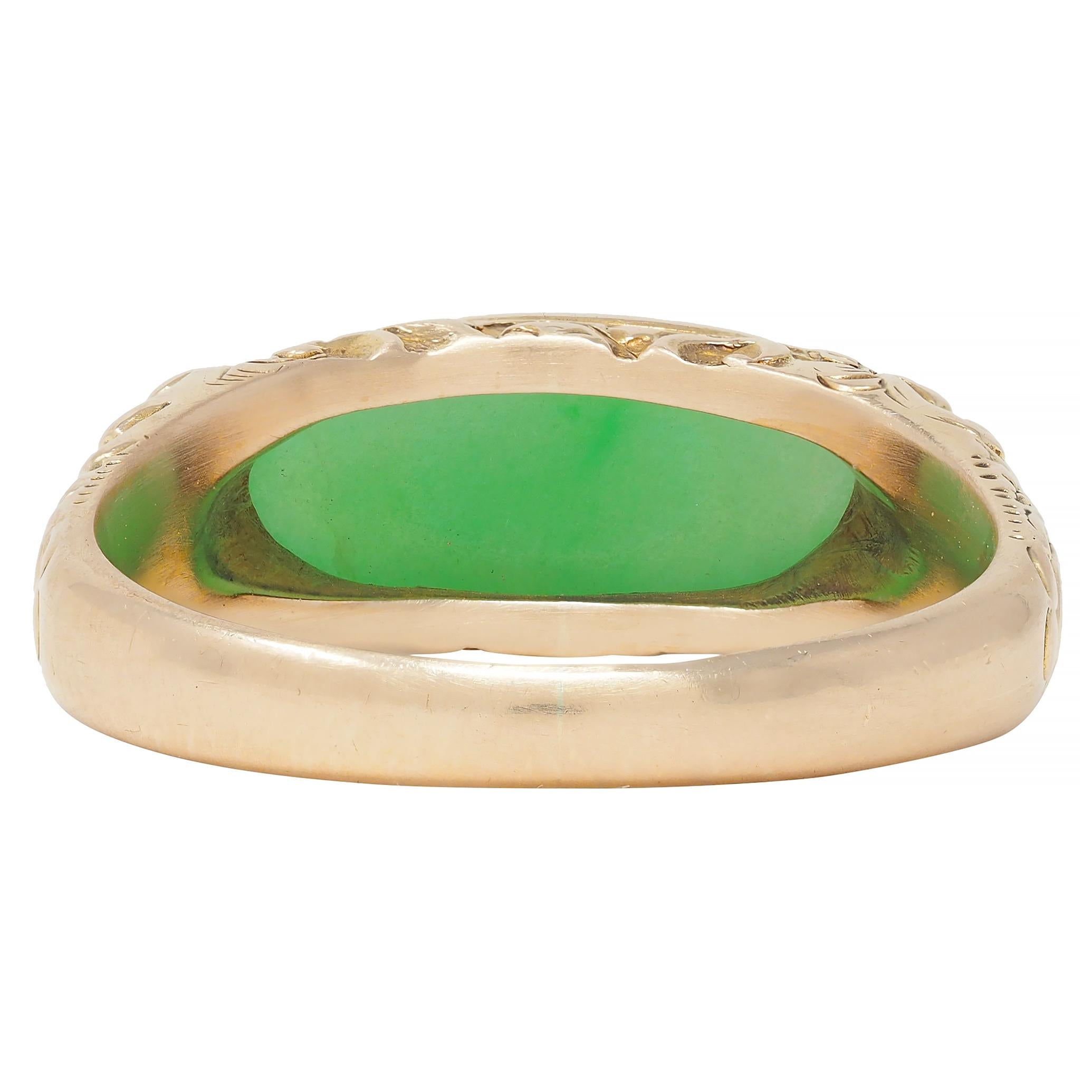 Allsopp Bros. Art Nouveau Jade 14 Karat Yellow Gold Antique Unisex Signet Ring