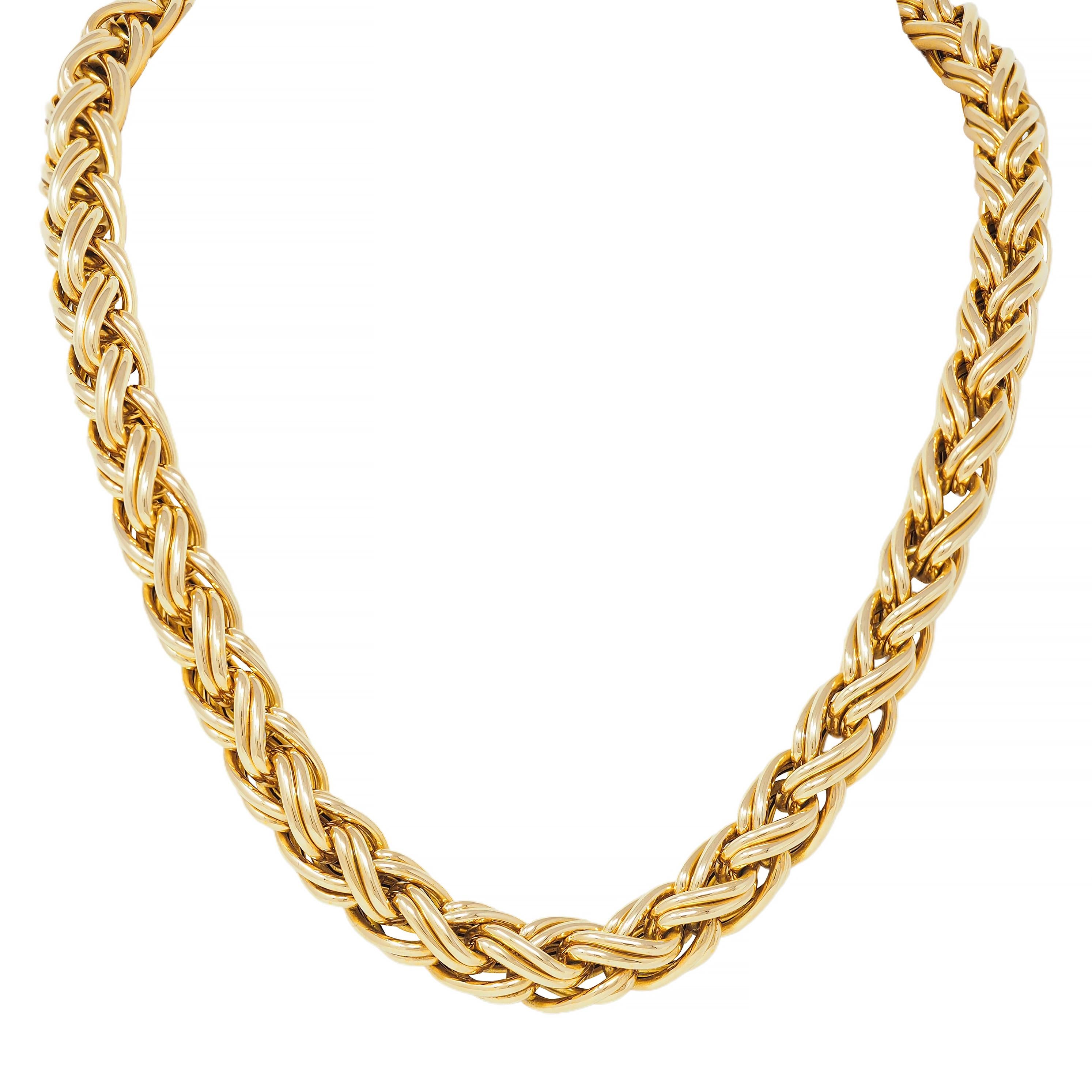 Caplain Paris 1970's French 18 Karat Yellow Gold Vintage Wheat Chain Necklace