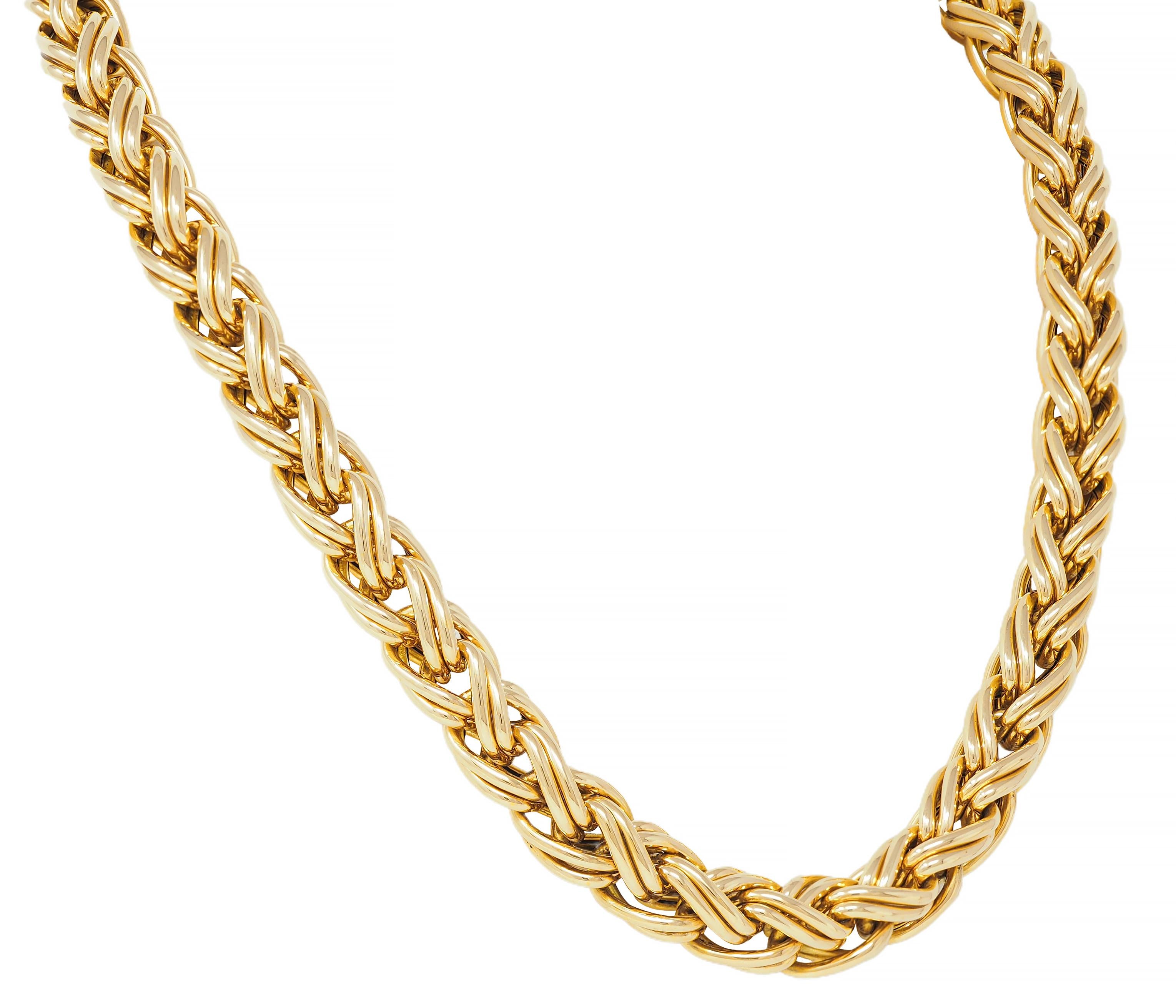 Caplain Paris 1970's French 18 Karat Yellow Gold Vintage Wheat Chain Necklace