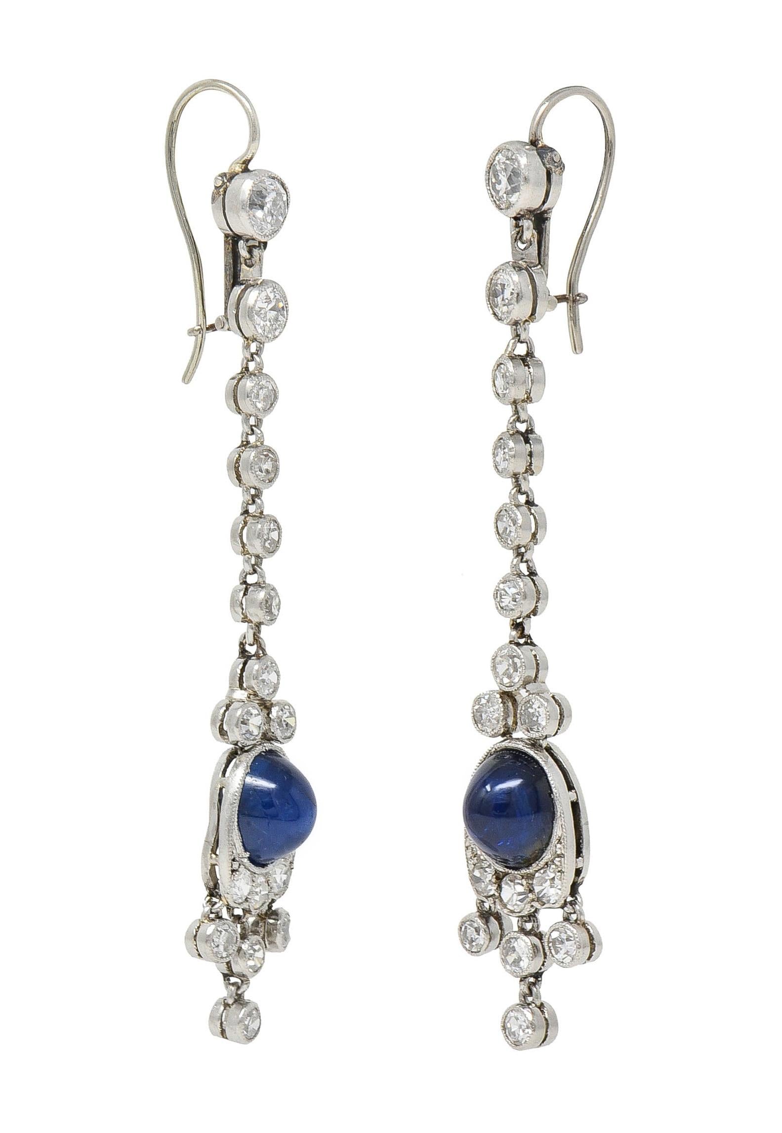 Art Deco 4.98 CTW Sapphire Cabochon Platinum Vintage Drop Earrings