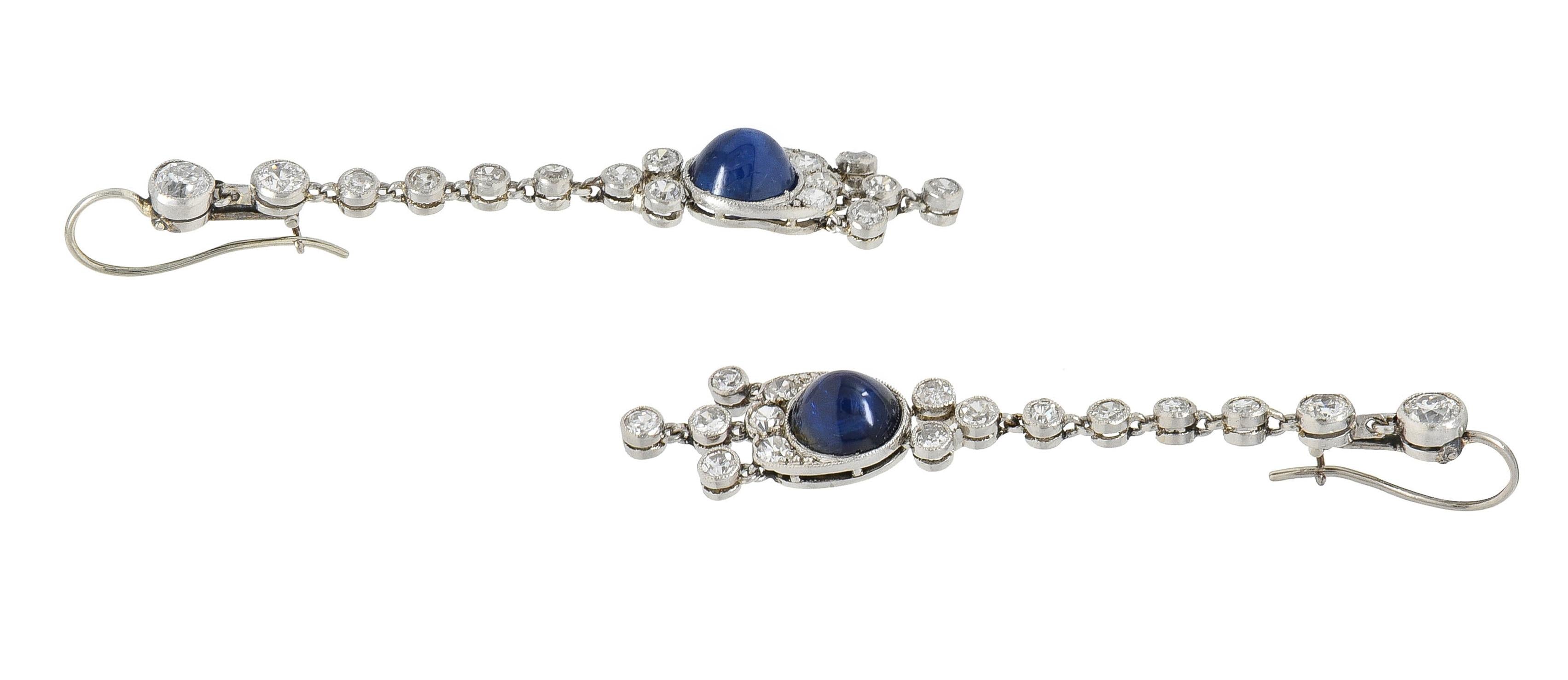 Art Deco 4.98 CTW Sapphire Cabochon Platinum Vintage Drop Earrings