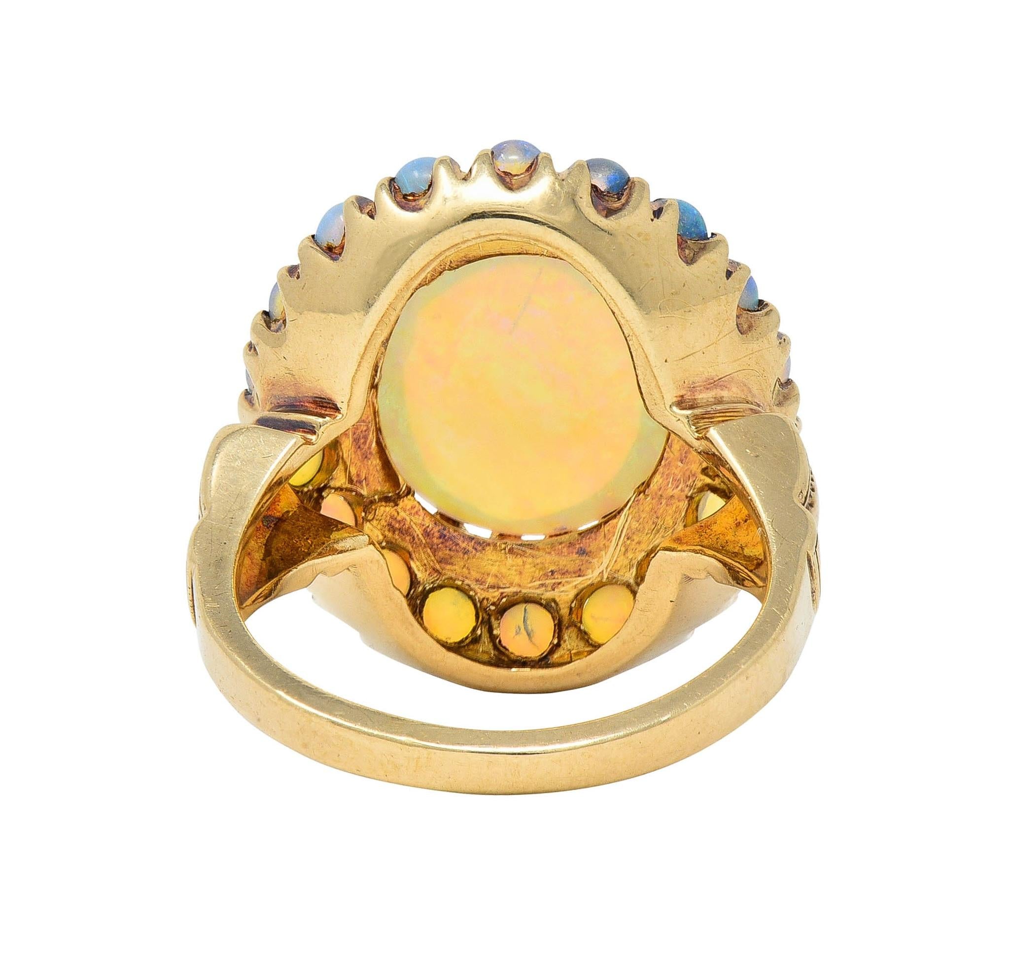 Samsan Co. Retro Opal 10 Karat Yellow Gold Vintage Halo Ring