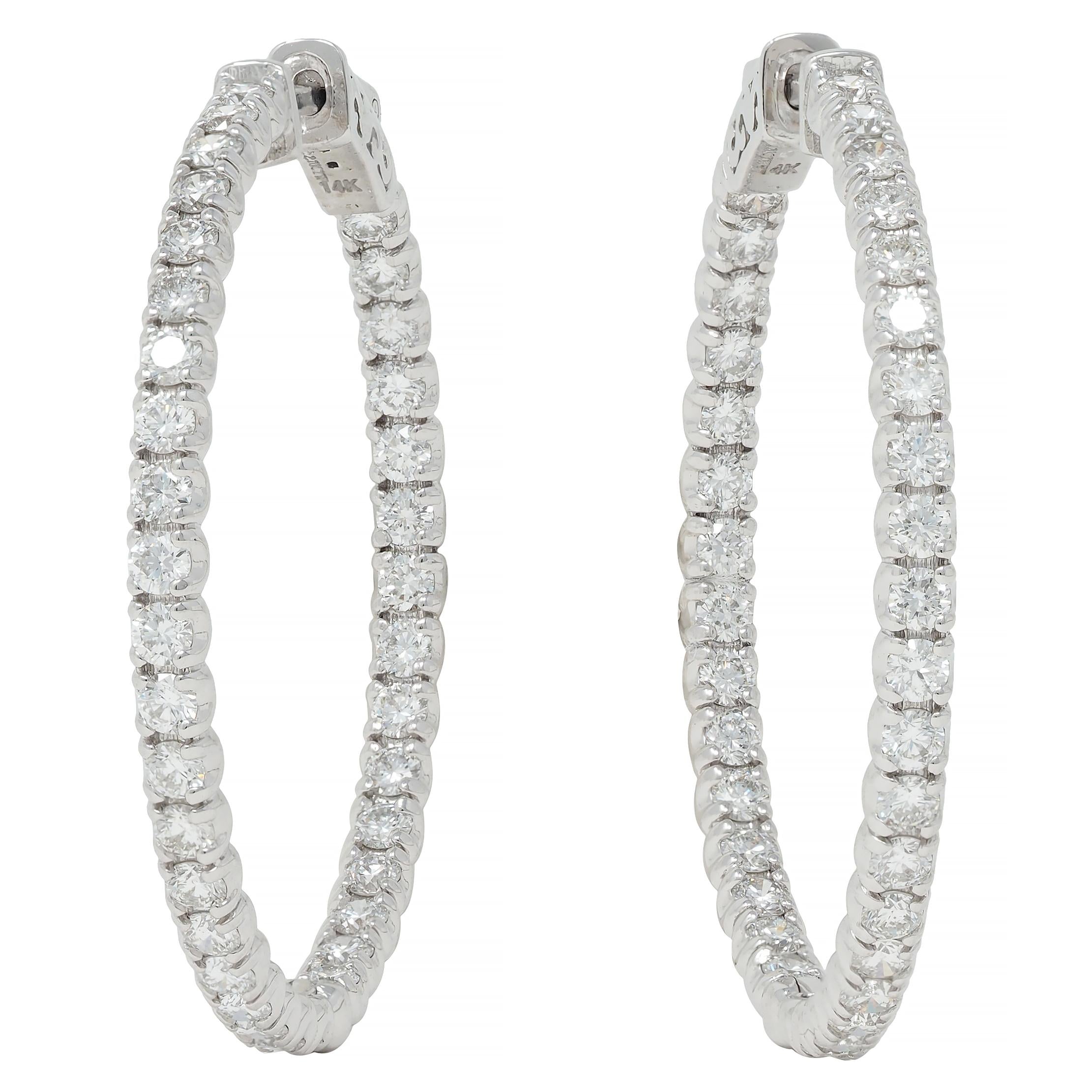 Contemporary 2.70 CTW Diamond 14 Karat White Gold Inside Outside Hoop Earring