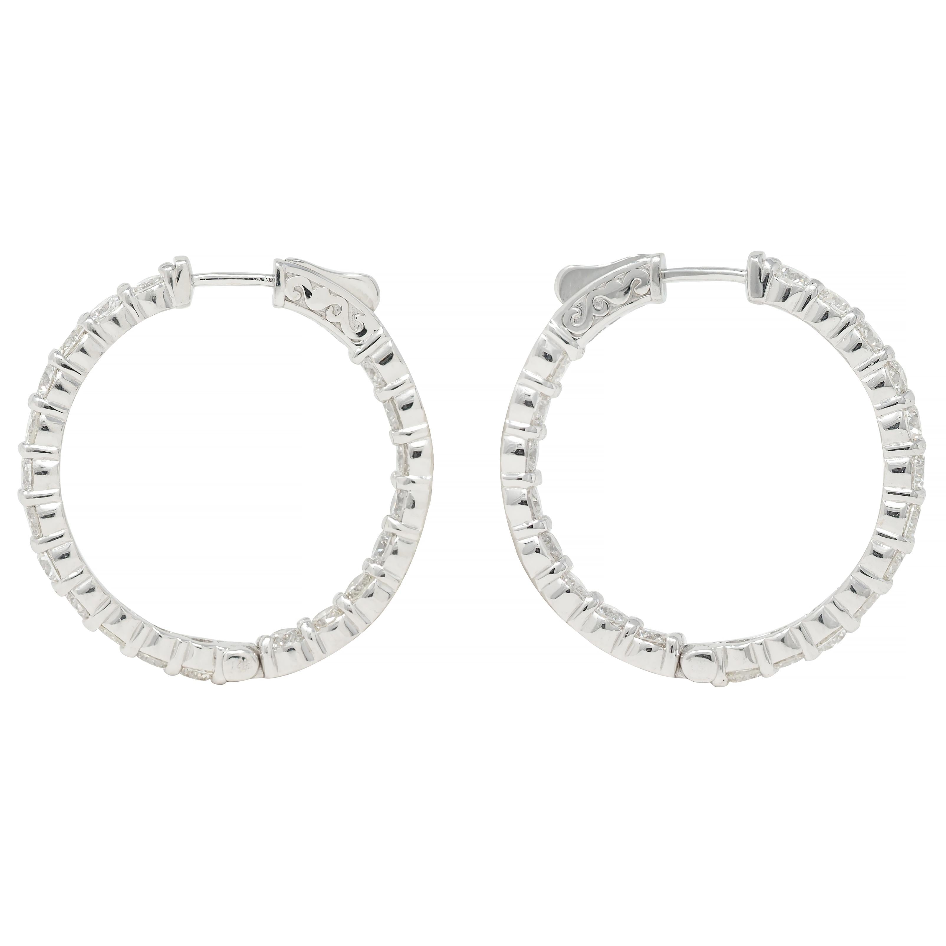 Contemporary 5.26 CTW Diamond 14 Karat White Gold Inside Outside Hoop Earring