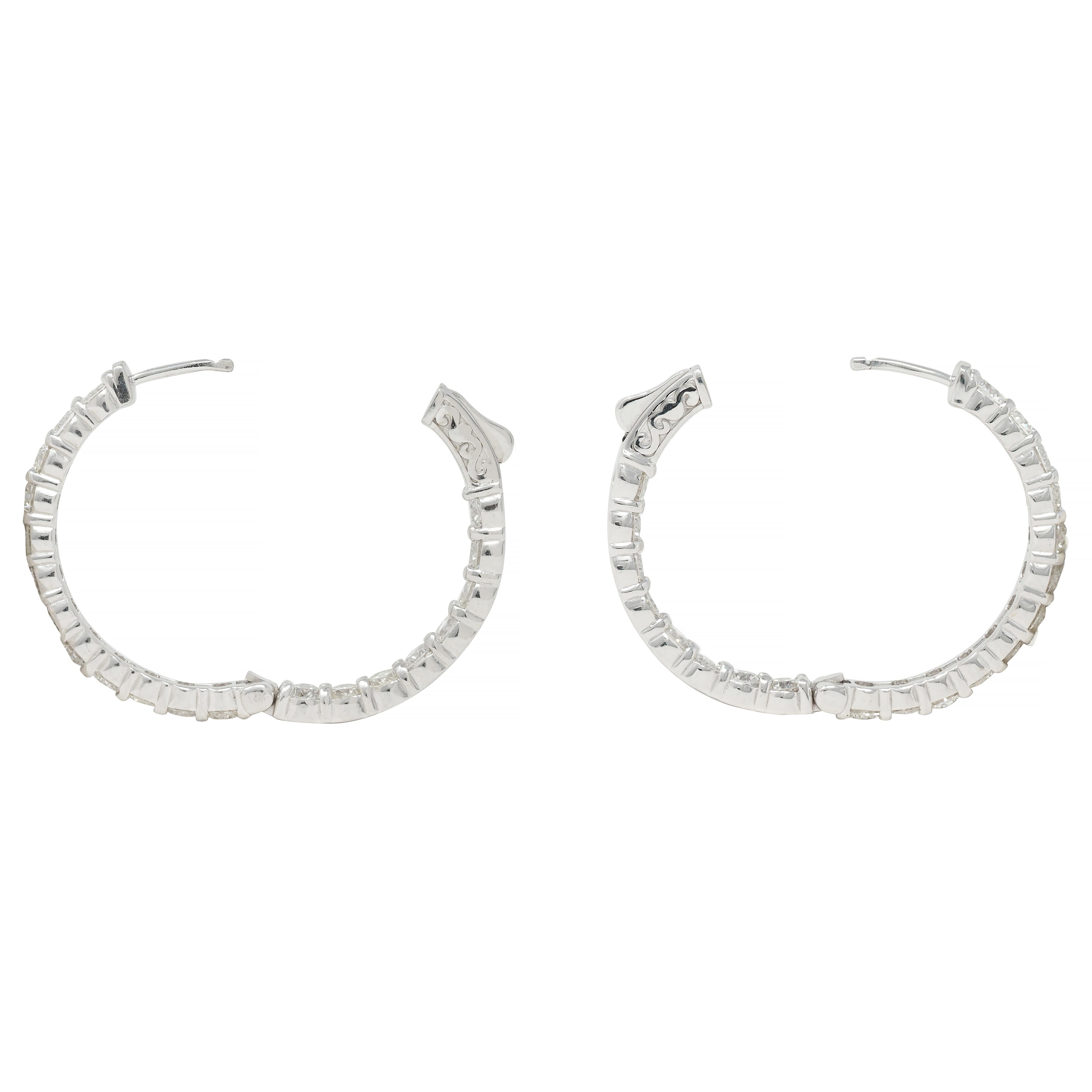 Contemporary 5.26 CTW Diamond 14 Karat White Gold Inside Outside Hoop Earring