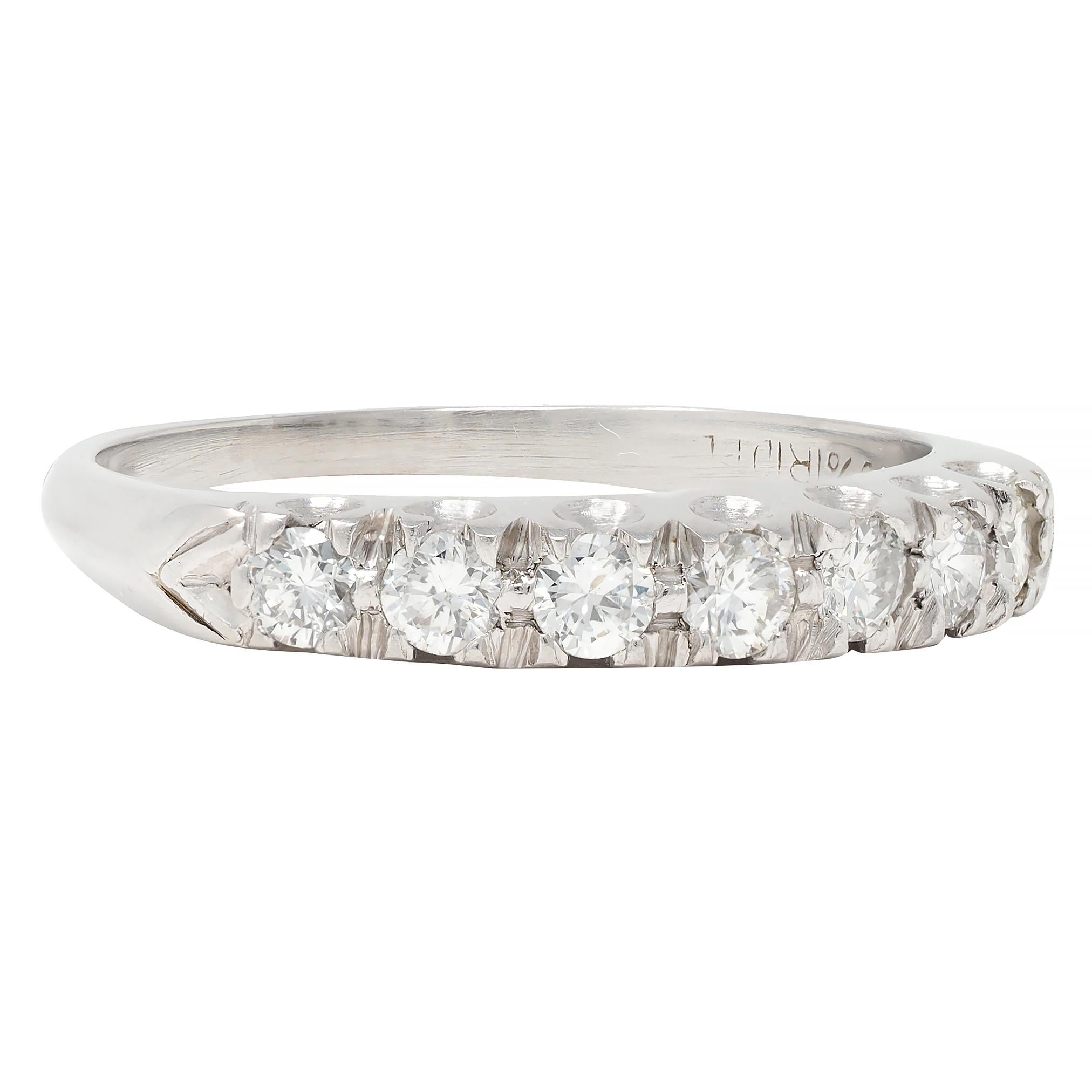 Mid-Century 0.56 CTW Transitional Cut Diamond Platinum Vintage Wedding Band Ring