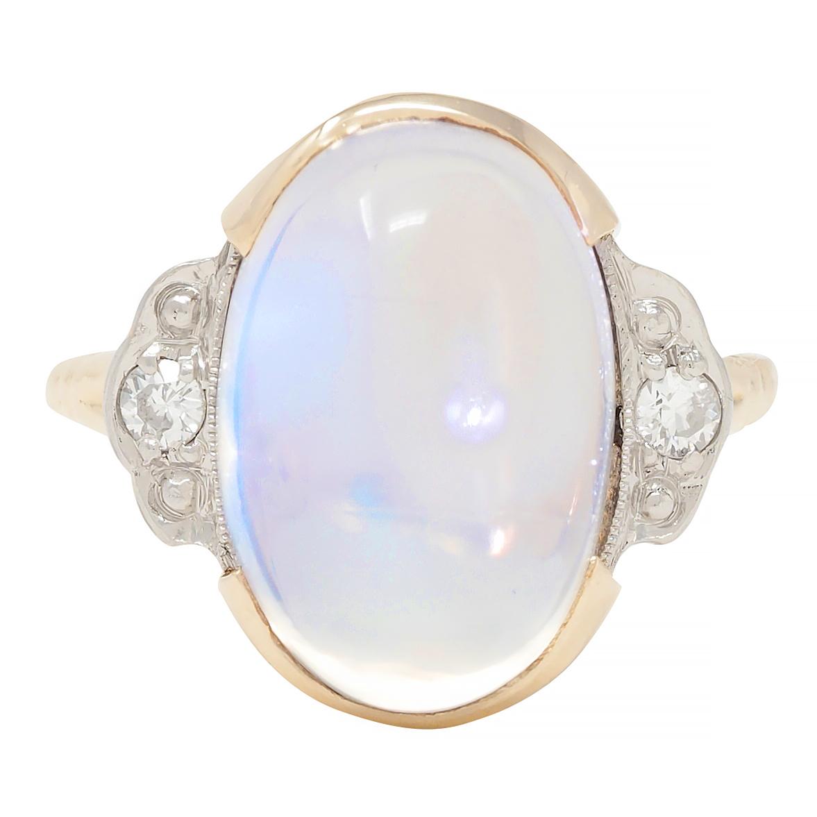 Felger Inc. Retro Moonstone Diamond 14 Karat Two-Tone Gold Vintage Ring