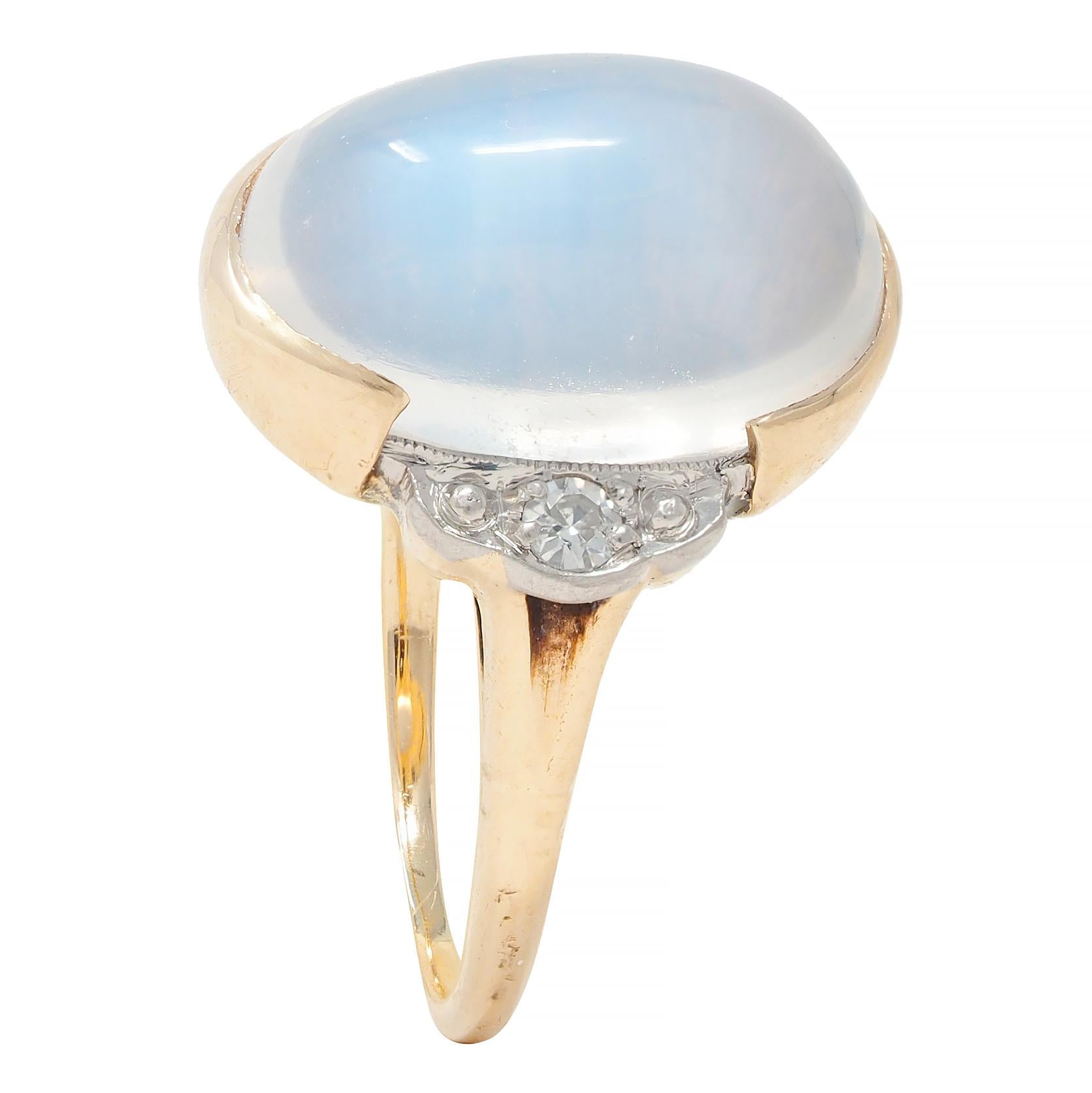 Felger Inc. Retro Moonstone Diamond 14 Karat Two-Tone Gold Vintage Ring