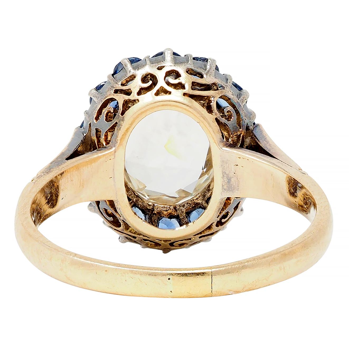 Victorian 3.10 CTW Yellow Sapphire Silver-Topped 14 Karat Gold Antique Halo Ring