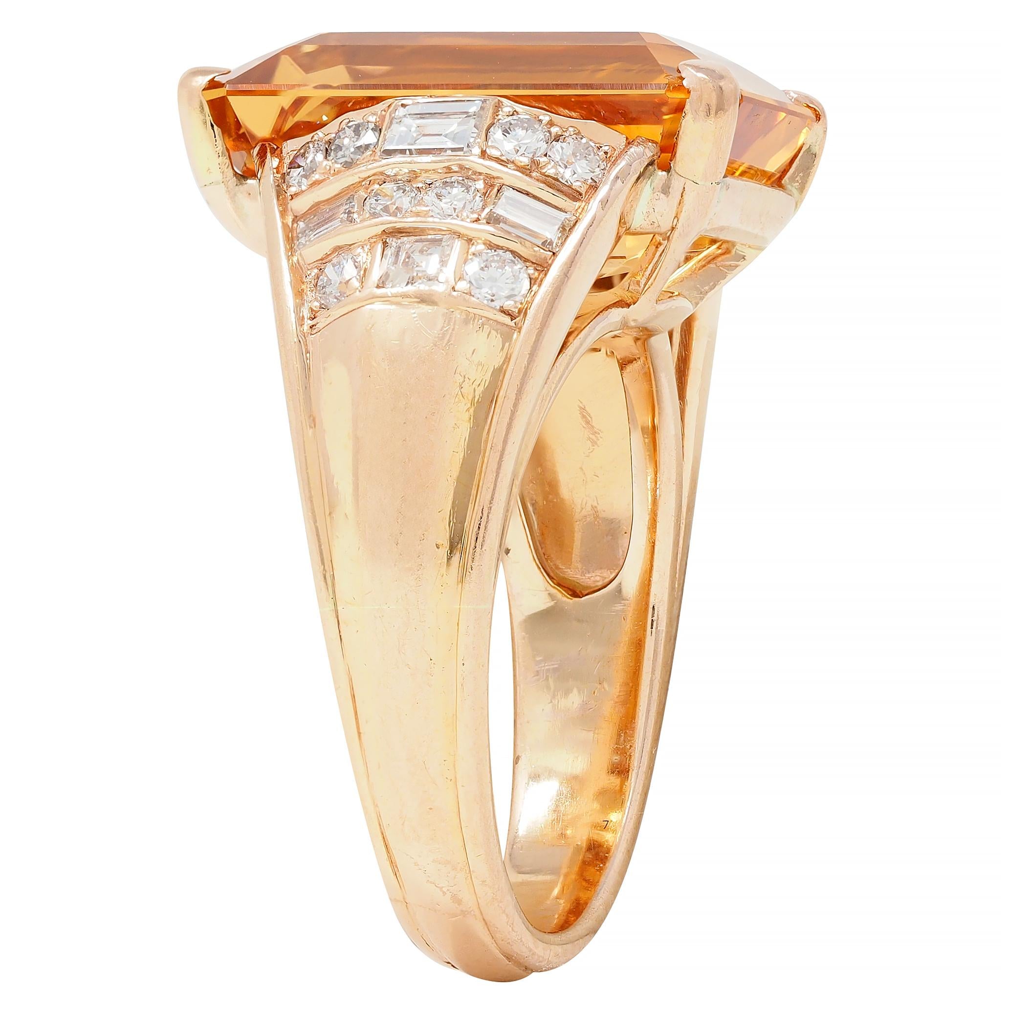 1980's 12.25 CTW Imperial Topaz Diamond 14 Karat Gold Vintage Cocktail Ring