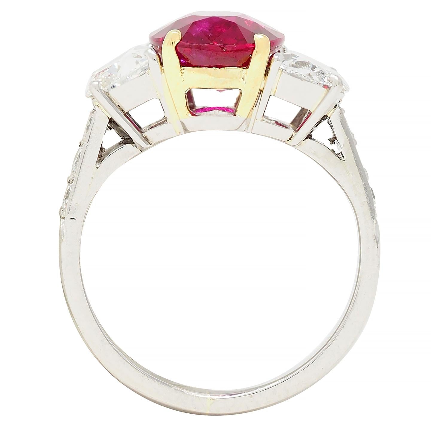 1980's 4.51 CTW No Heat Mozambique Ruby Diamond Platinum 18K Gold Ring AGL