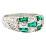 Art Deco 1.22 CTW Emerald Diamond Platinum Antique Checkerboard Band Ring