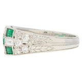 Art Deco 1.22 CTW Emerald Diamond Platinum Antique Checkerboard Band Ring