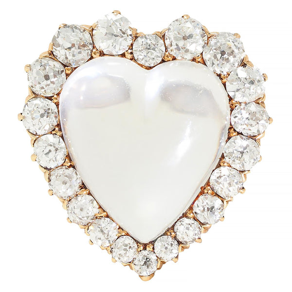 Victorian 1.63 CTW Diamond Moonstone 14 Karat Gold Antique Heart Pendant Brooch