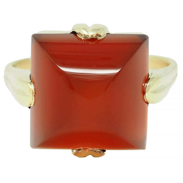 Art Deco Sugarloaf Carnelian 14 Karat Yellow Gold Antique Pyramid Ring