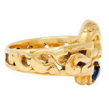 Victorian Sapphire 18 Karat Yellow Gold God Of Wind Antique Unisex Band Ring