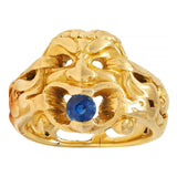 Victorian Sapphire 18 Karat Yellow Gold God Of Wind Antique Unisex Band Ring