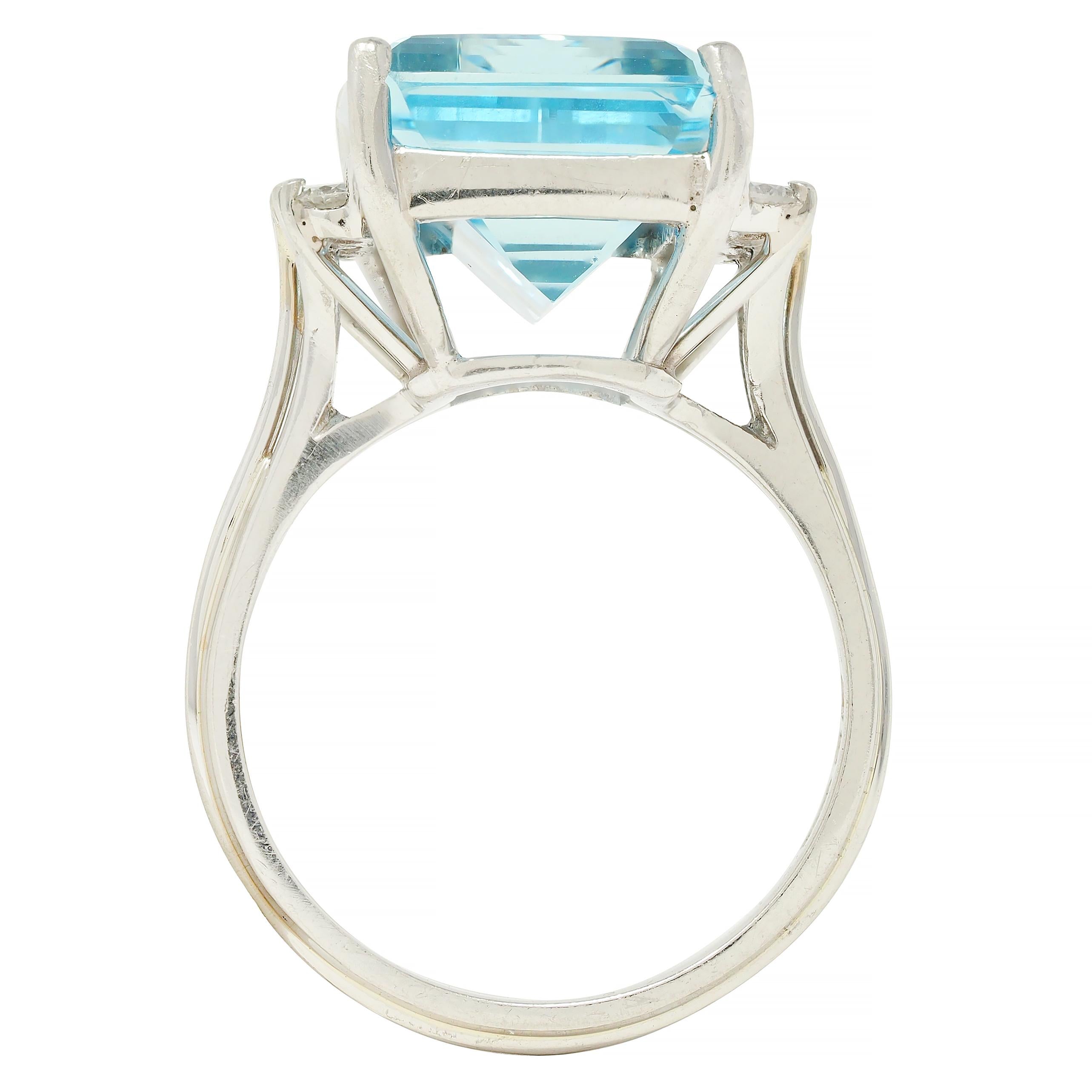 Mid- Century 9.35 CTW Aquamarine Diamond Platinum Vintage Cluster Cocktail Ring