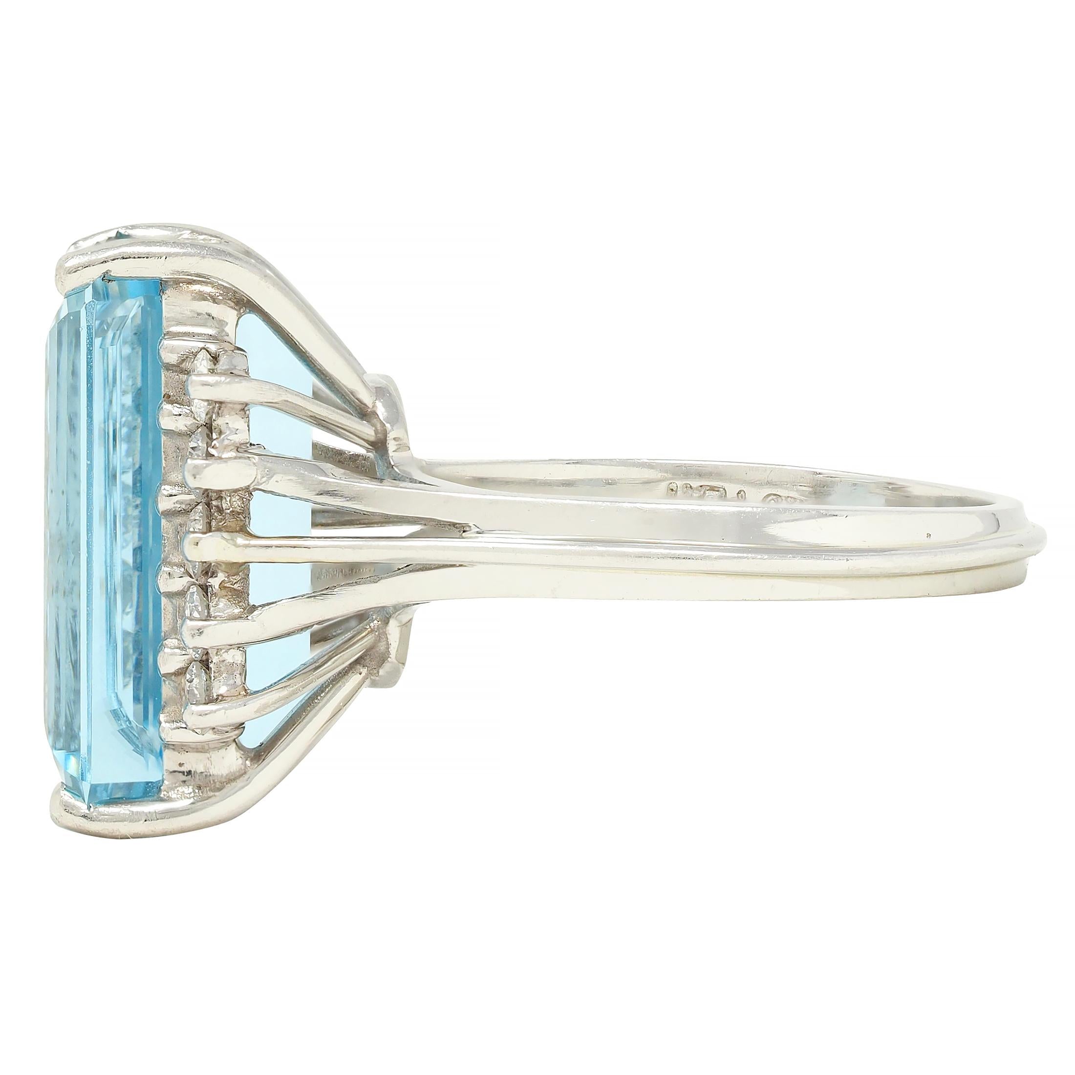 Mid- Century 9.35 CTW Aquamarine Diamond Platinum Vintage Cluster Cocktail Ring