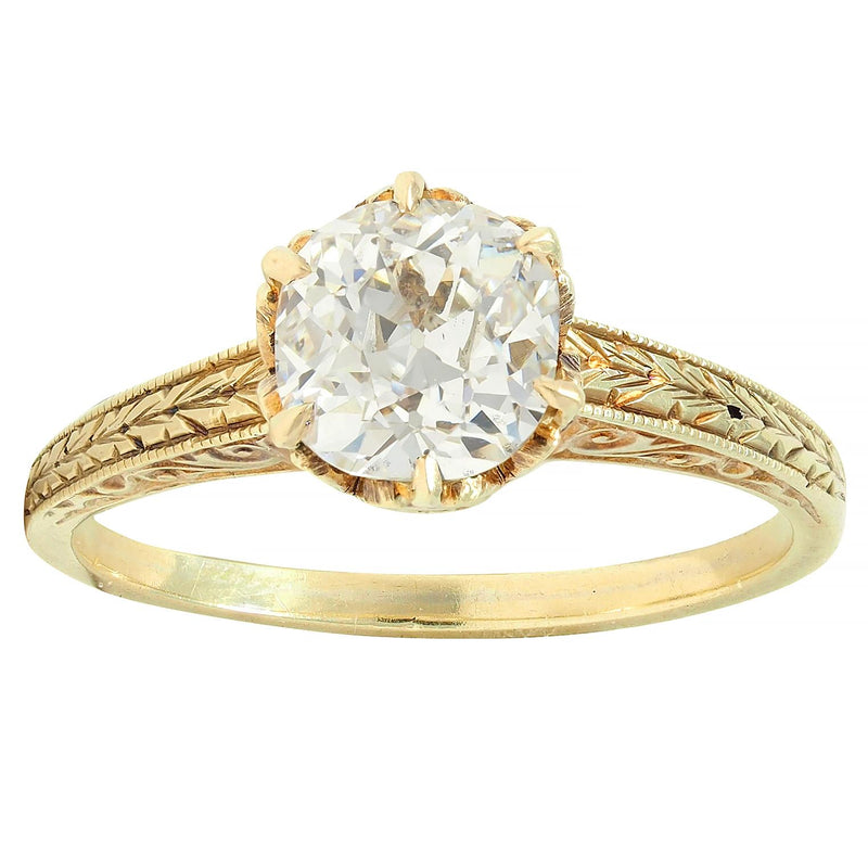 Victorian 1.05 CTW Mine Diamond 14K Gold Antique Solitaire Engagement Ring GIA