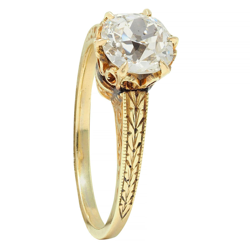 Victorian 1.05 CTW Mine Diamond 14K Gold Antique Solitaire Engagement Ring GIA