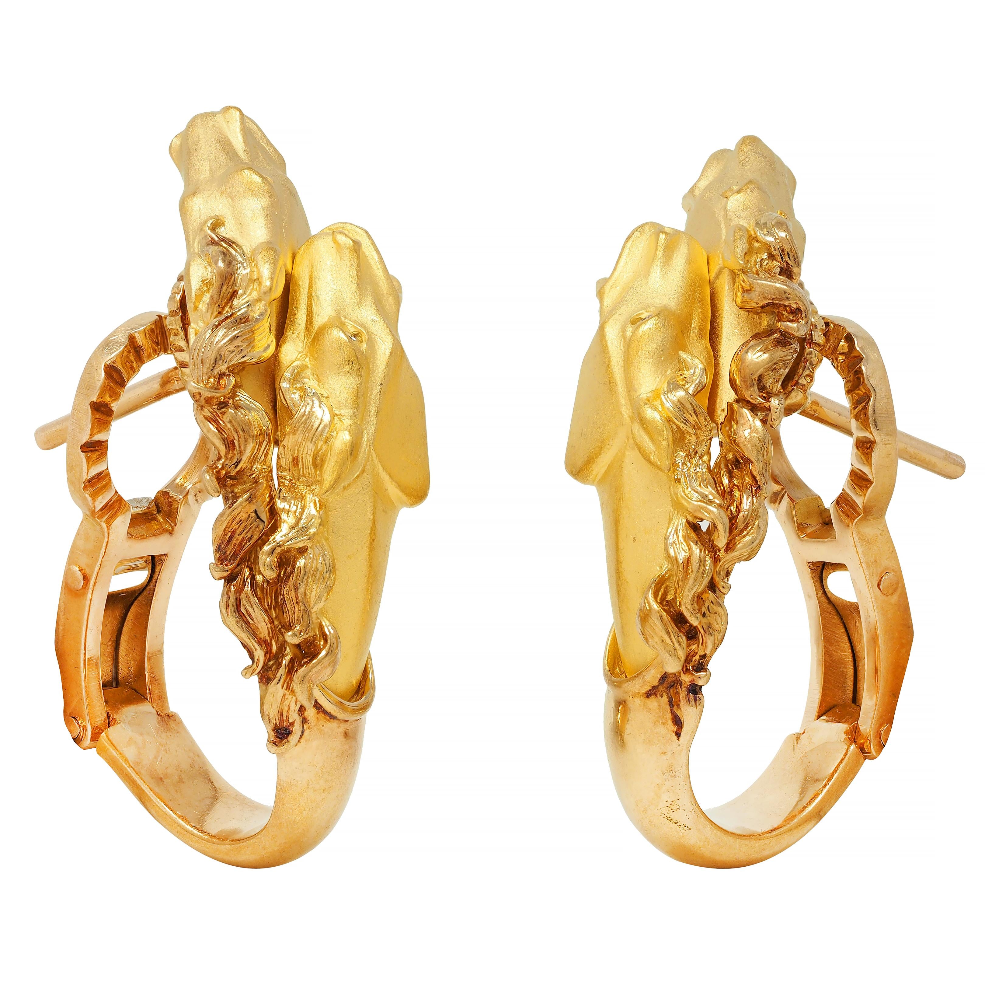 Carerra y Carerra Diamond 18 Karat Yellow Gold Ecuestre Horse Earrings