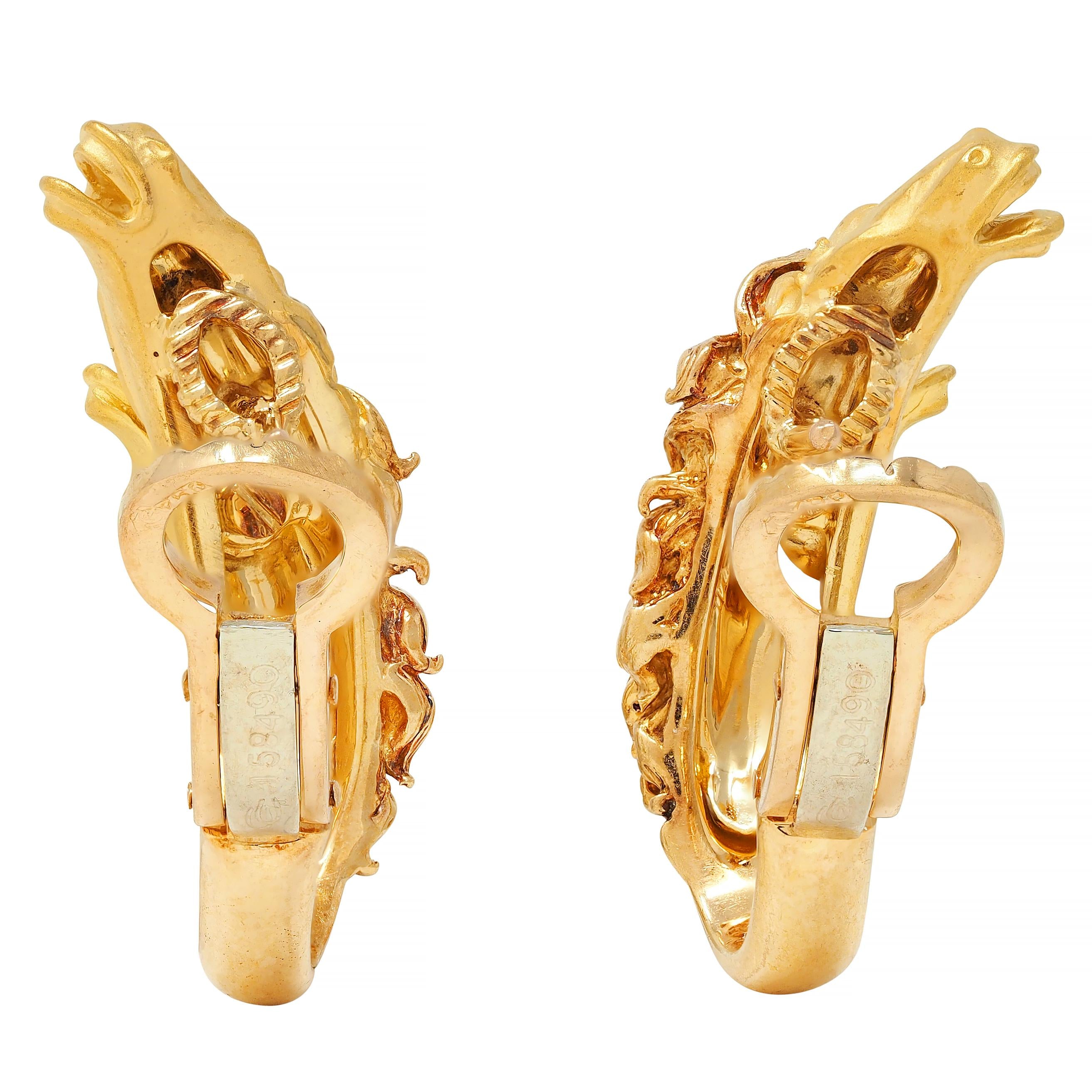 Carerra y Carerra Diamond 18 Karat Yellow Gold Ecuestre Horse Earrings