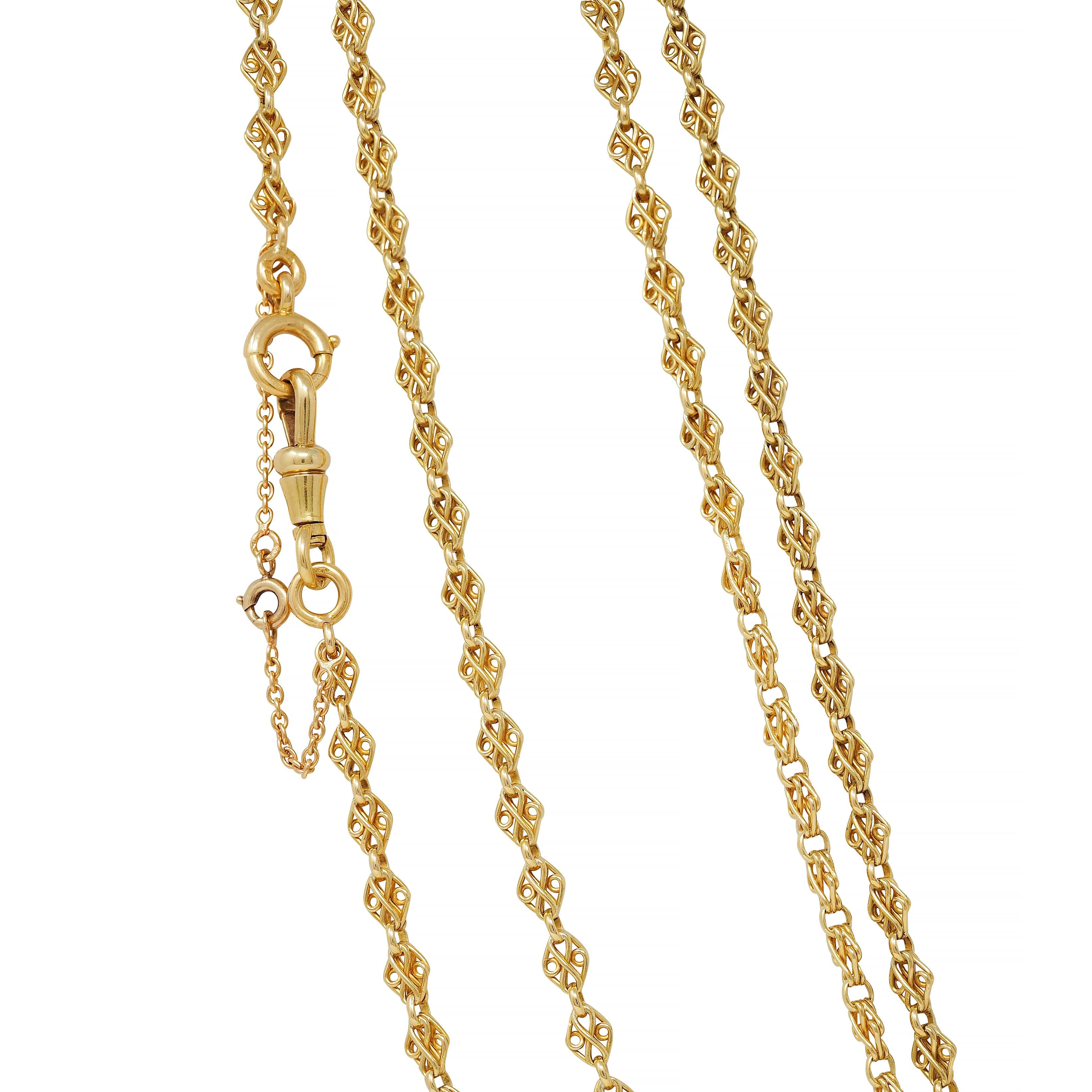 Victorian French 18 Karat Yellow Gold 62 IN Long Antique Fancy Link Chain