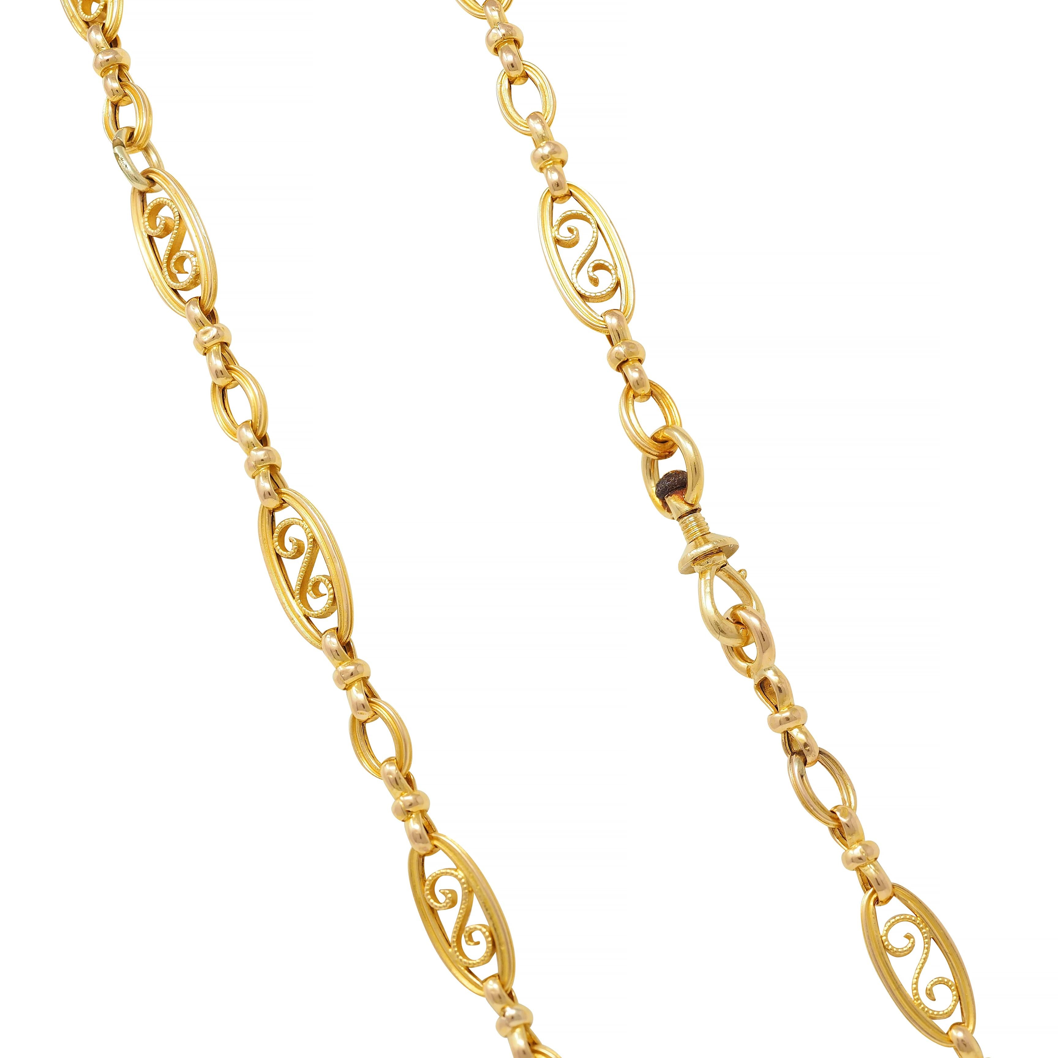 Victorian French 18 Karat Yellow Gold Antique Fancy S Link Chain Necklace