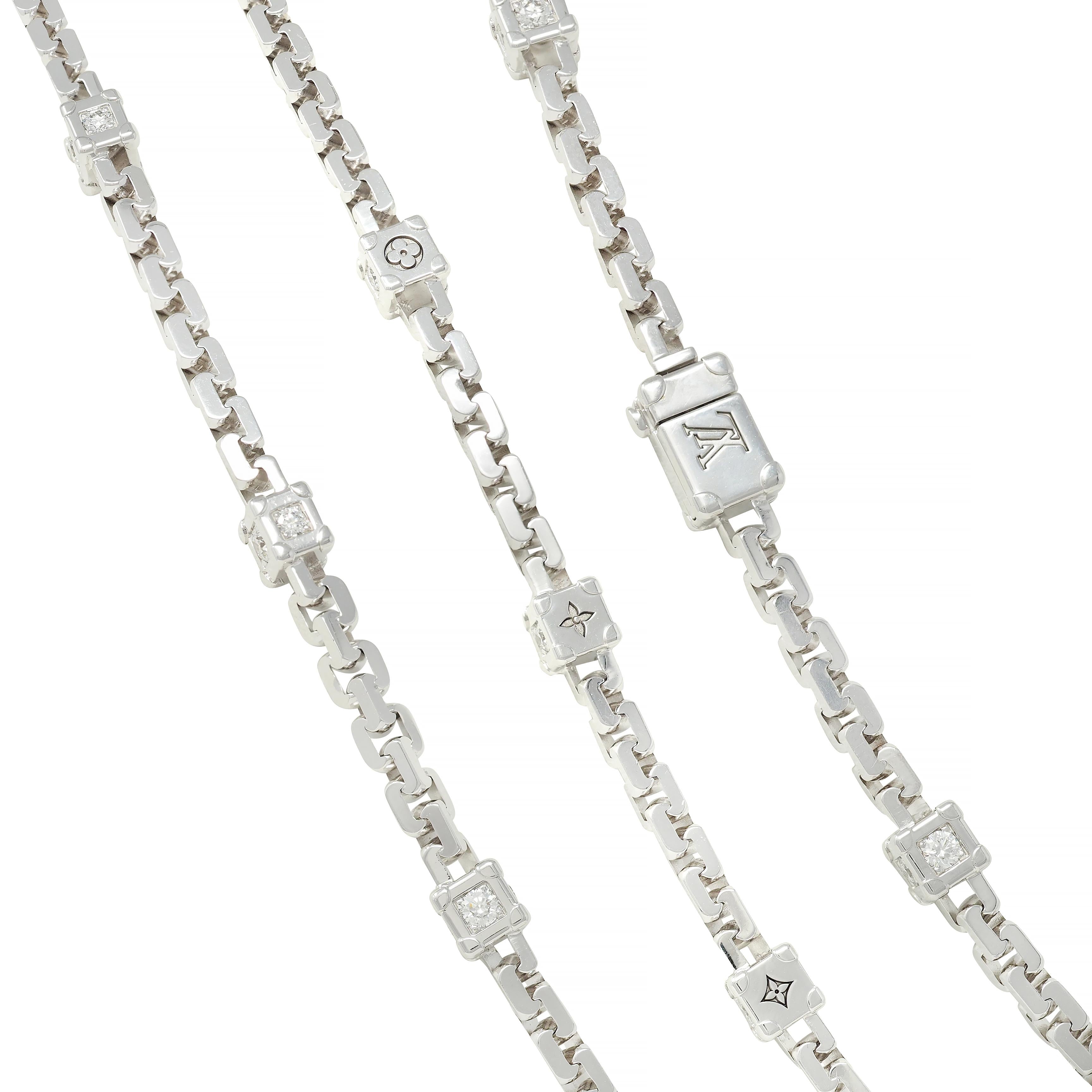 Louis Vuitton French Diamond 18K White Gold Les Gastons Trunk Unisex Necklace