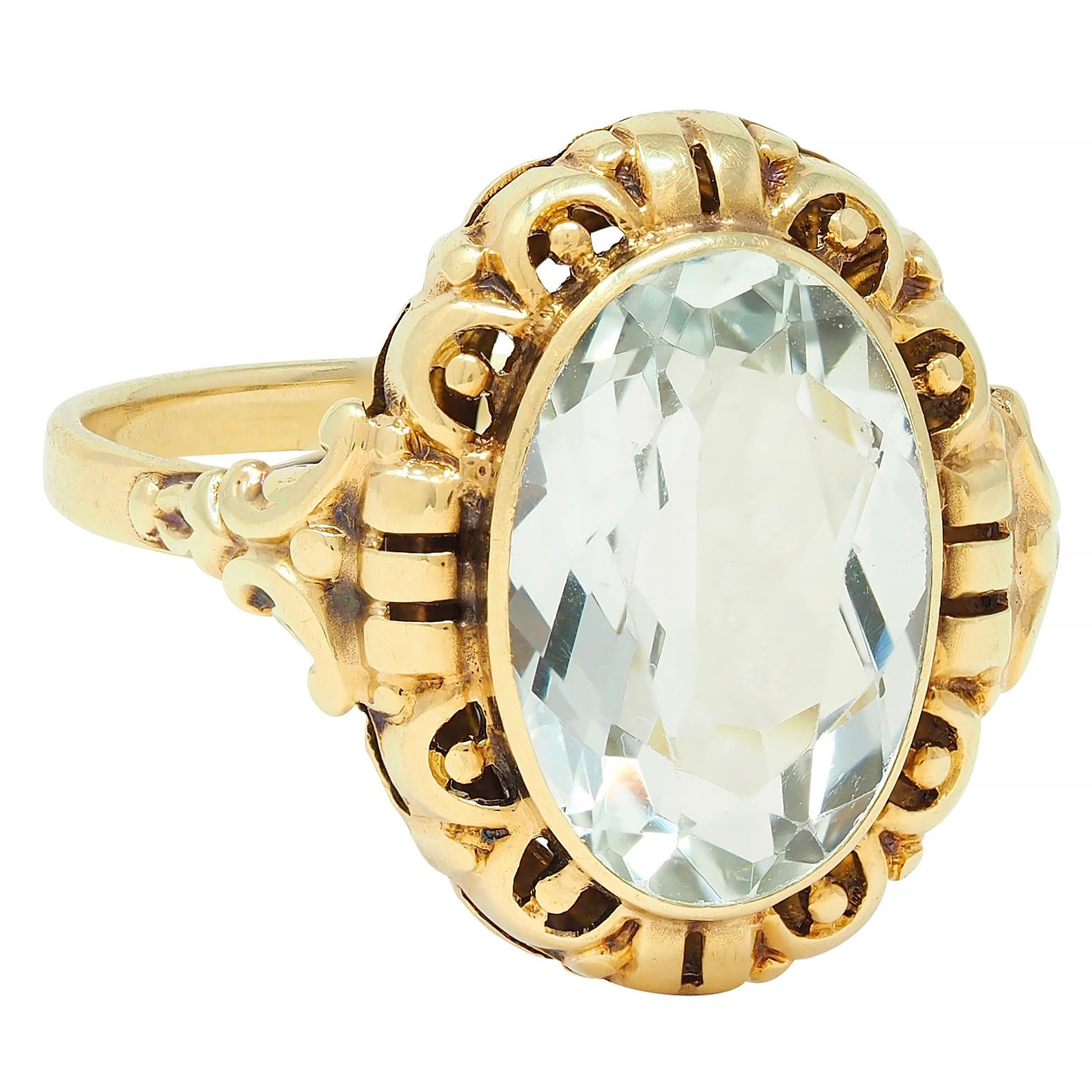 Victorian 3.02 CTW Aquamarine 14 Karat Yellow Gold Antique Ring