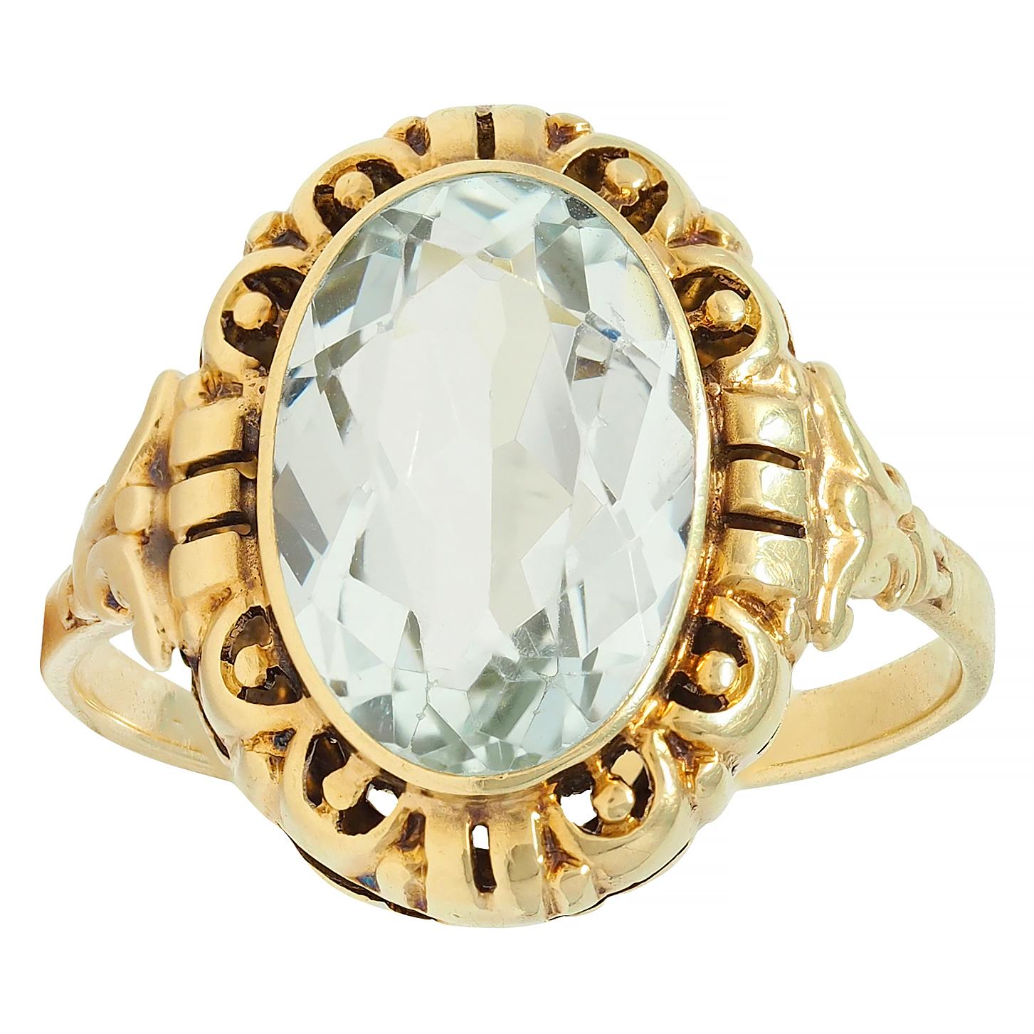 Victorian 3.02 CTW Aquamarine 14 Karat Yellow Gold Antique Ring