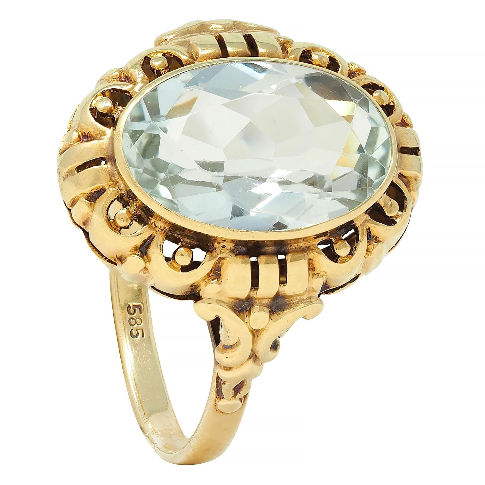 Victorian 3.02 CTW Aquamarine 14 Karat Yellow Gold Antique Ring