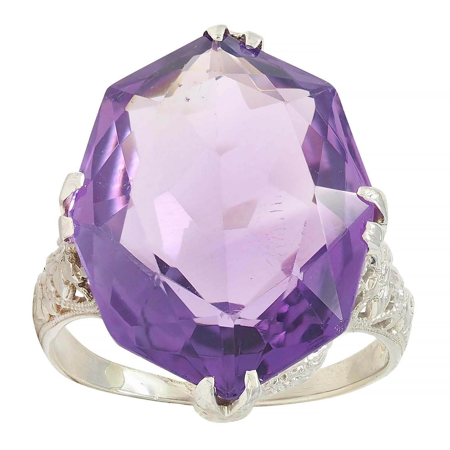 Allsopp Bros. Art Deco Amethyst 18 Karat White Gold Vintage Orange Blossom Ring