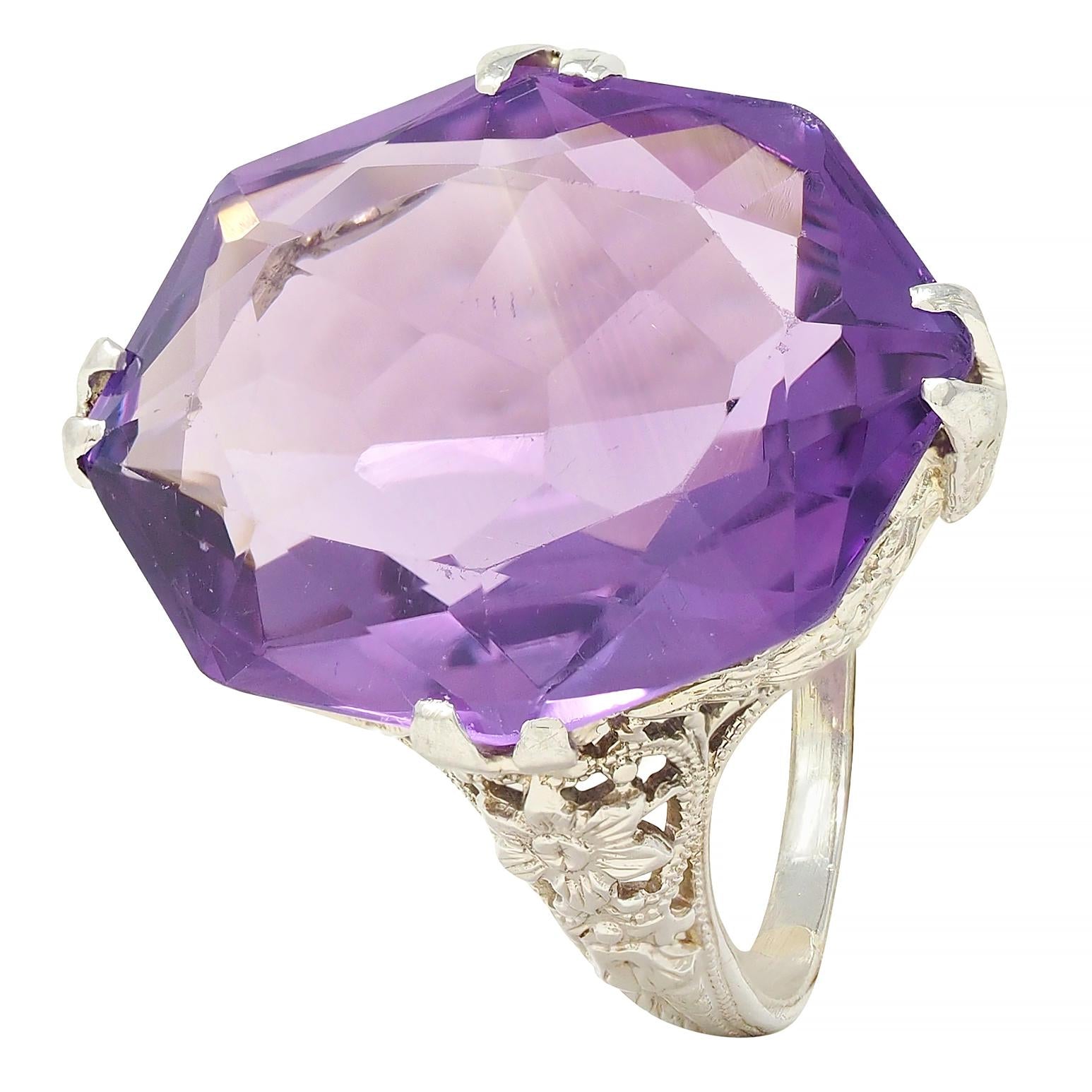 Allsopp Bros. Art Deco Amethyst 18 Karat White Gold Vintage Orange Blossom Ring