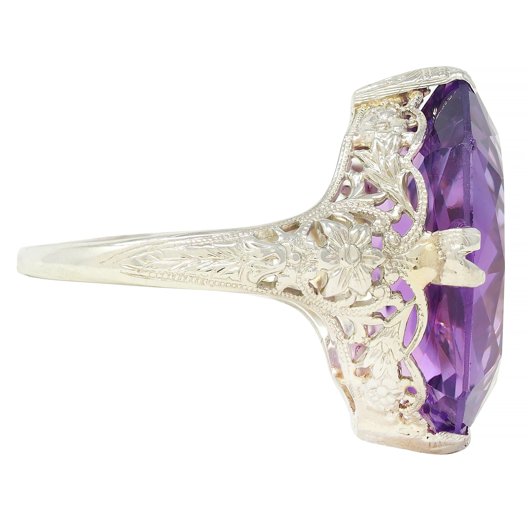 Allsopp Bros. Art Deco Amethyst 18 Karat White Gold Vintage Orange Blossom Ring