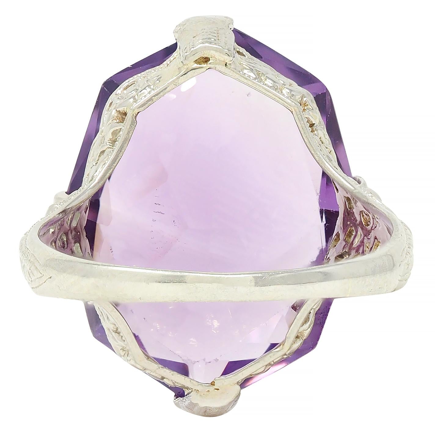 Allsopp Bros. Art Deco Amethyst 18 Karat White Gold Vintage Orange Blossom Ring