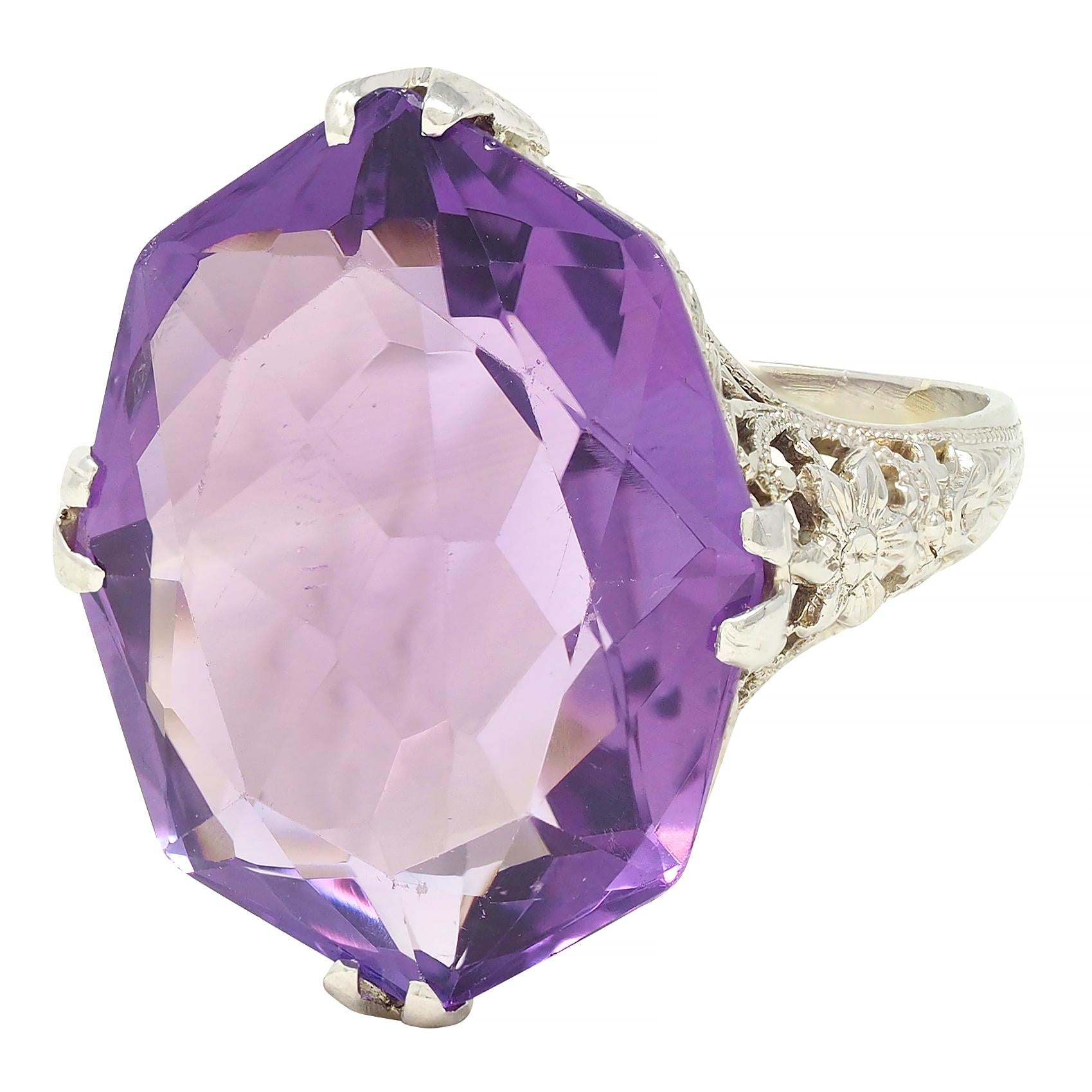 Allsopp Bros. Art Deco Amethyst 18 Karat White Gold Vintage Orange Blossom Ring