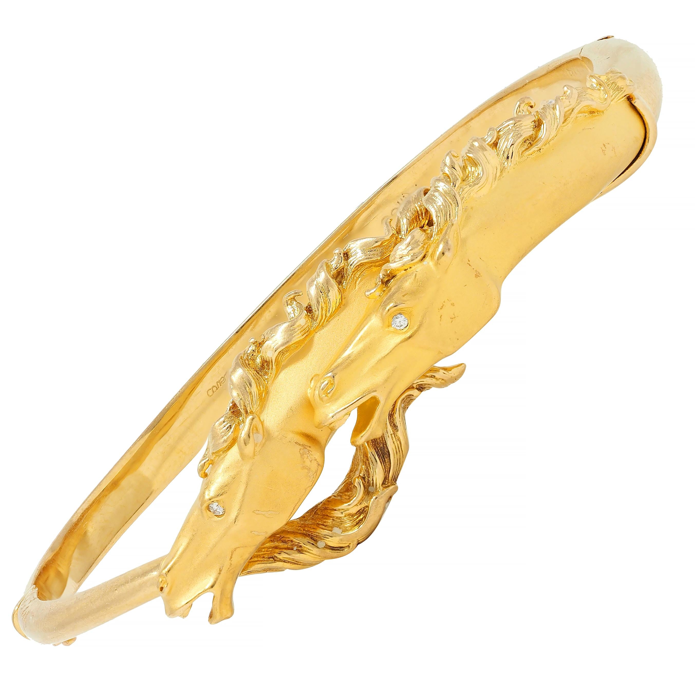 Carerra y Carerra Diamond 18 Karat Yellow Gold Ecuestre Horse Bangle Bracelet