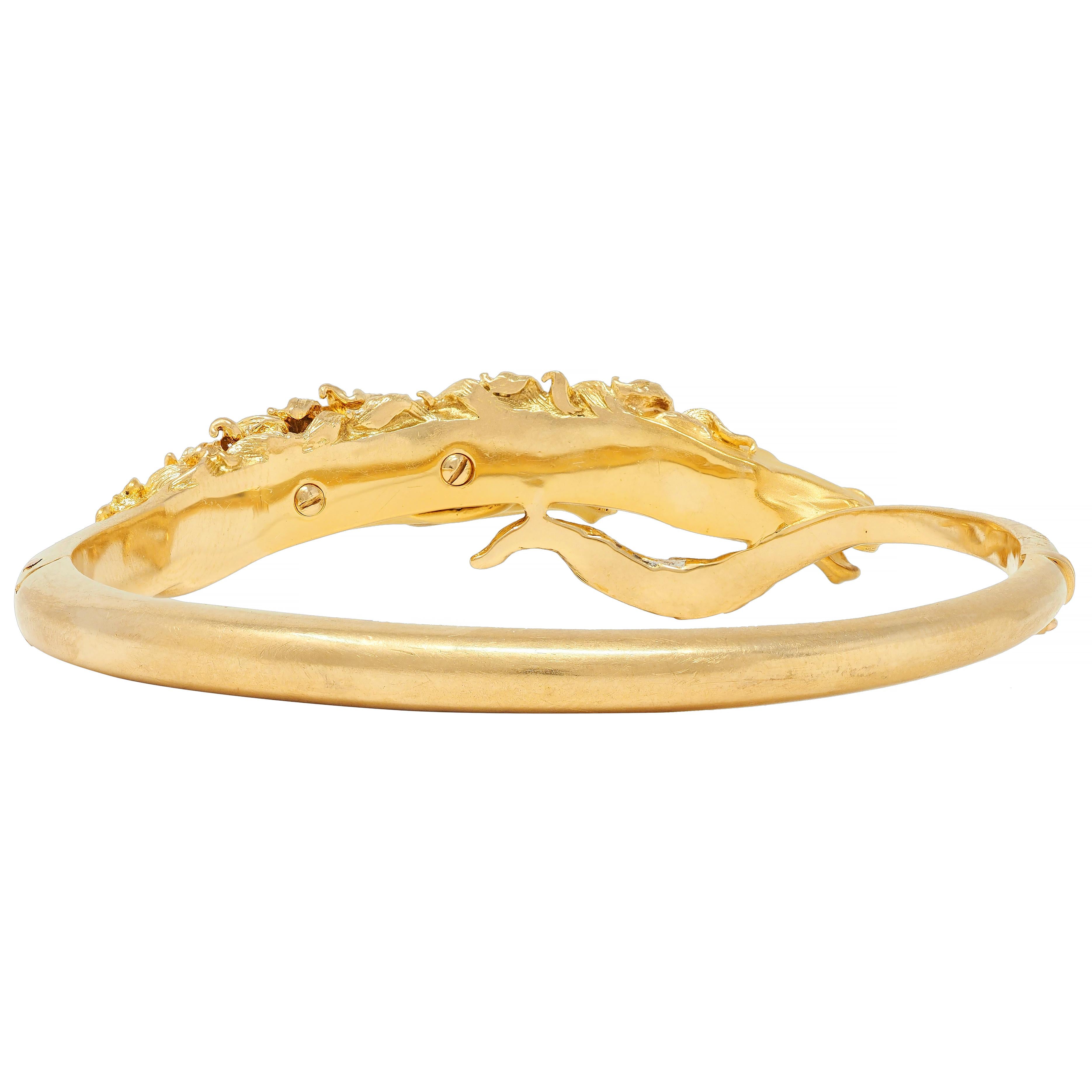 Carerra y Carerra Diamond 18 Karat Yellow Gold Ecuestre Horse Bangle Bracelet